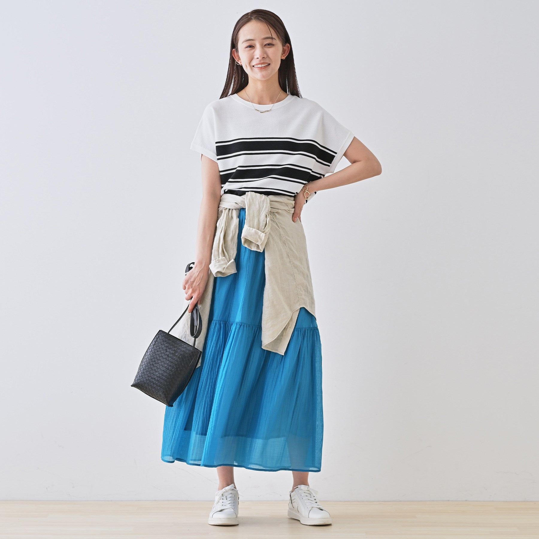 インディヴィ INDIVI 【2点セット／着回し◎】ノースリーブ＆ティアードスカート カセット服 （ブルーグリーン(597)） ブルーグリーン(597)