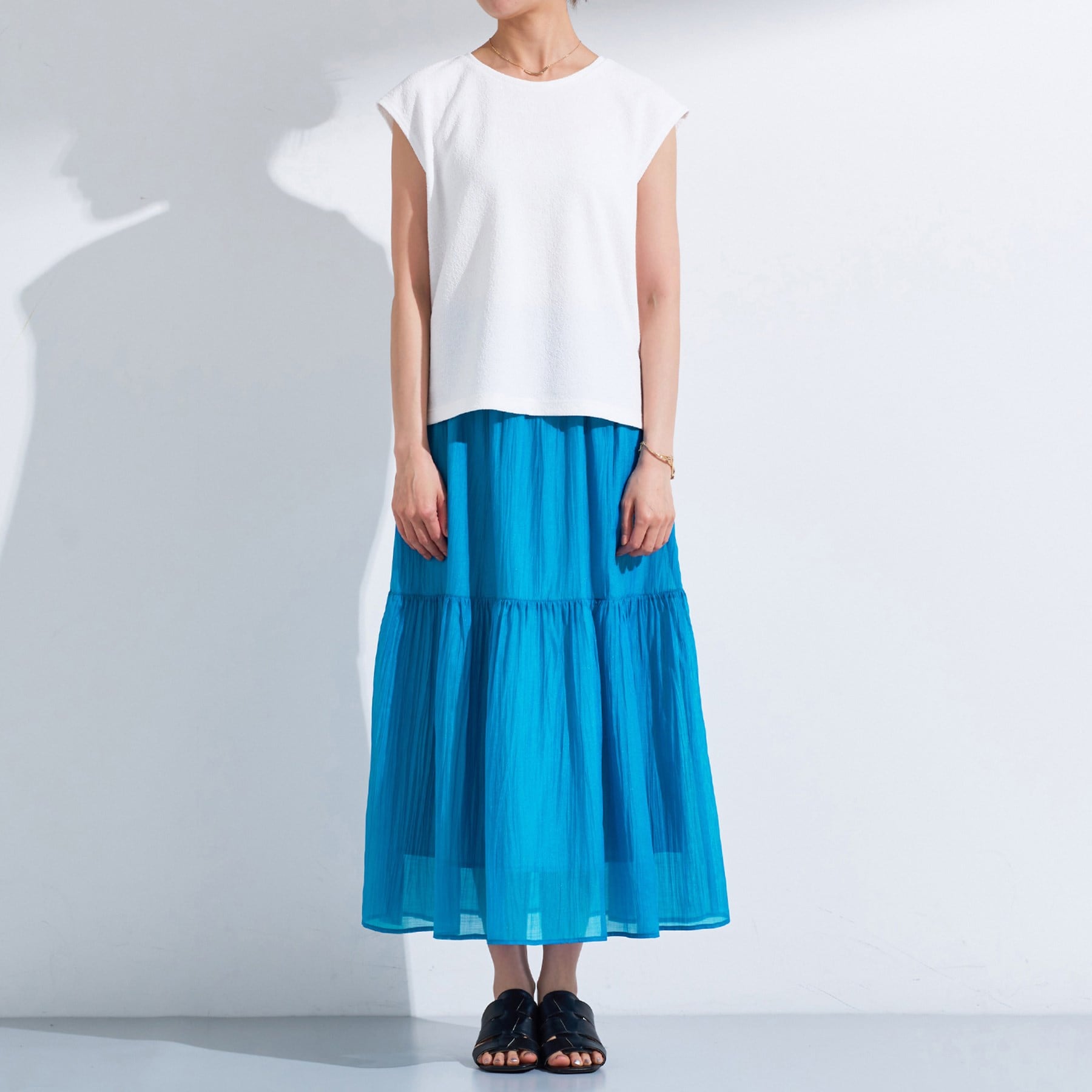 インディヴィ INDIVI 【2点セット／着回し◎】ノースリーブ＆ティアードスカート カセット服 （ブルーグリーン(597)） ブルーグリーン(597)