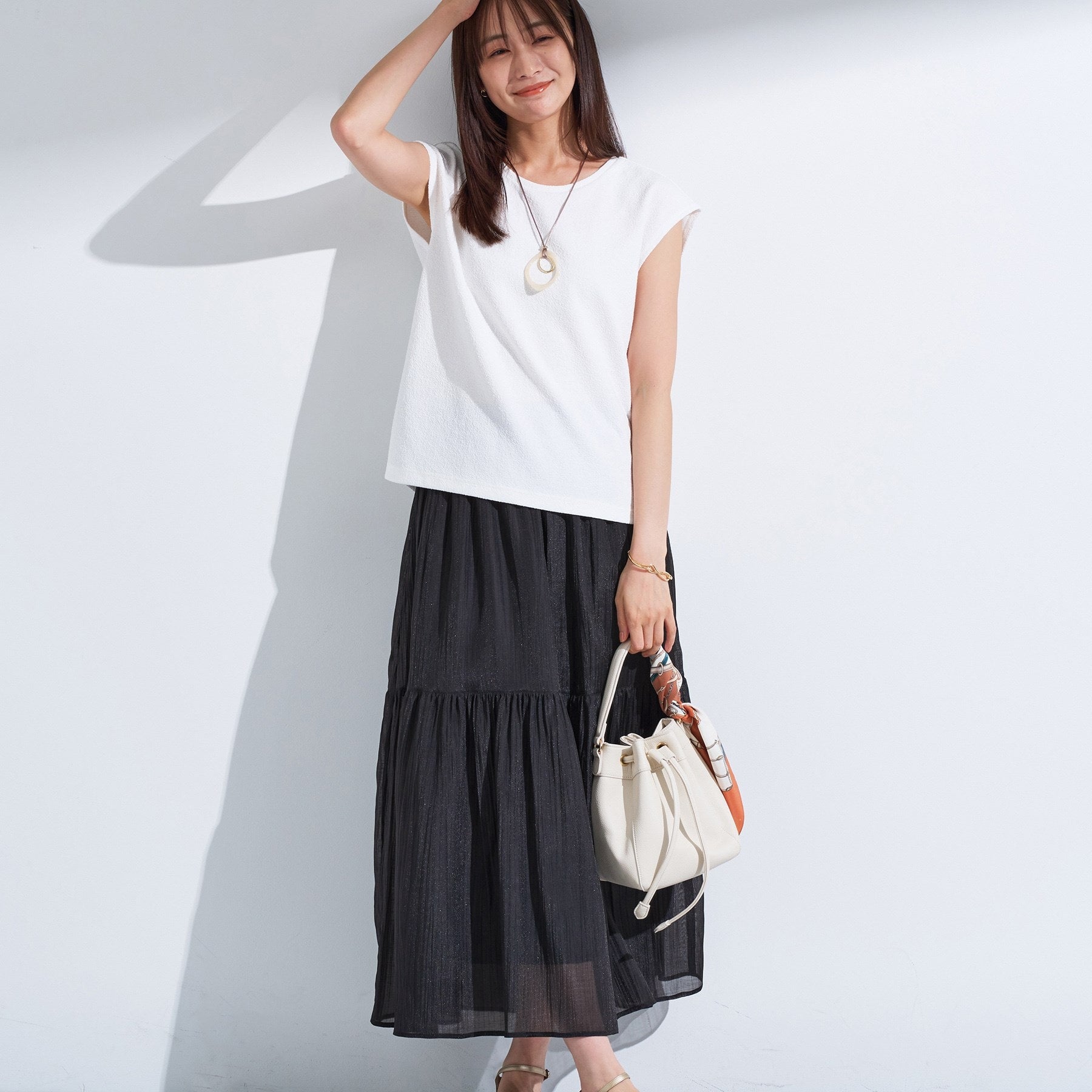 インディヴィ INDIVI 【2点セット／着回し◎】ノースリーブ＆ティアードスカート カセット服 （ブラック(519)） ブラック(519)