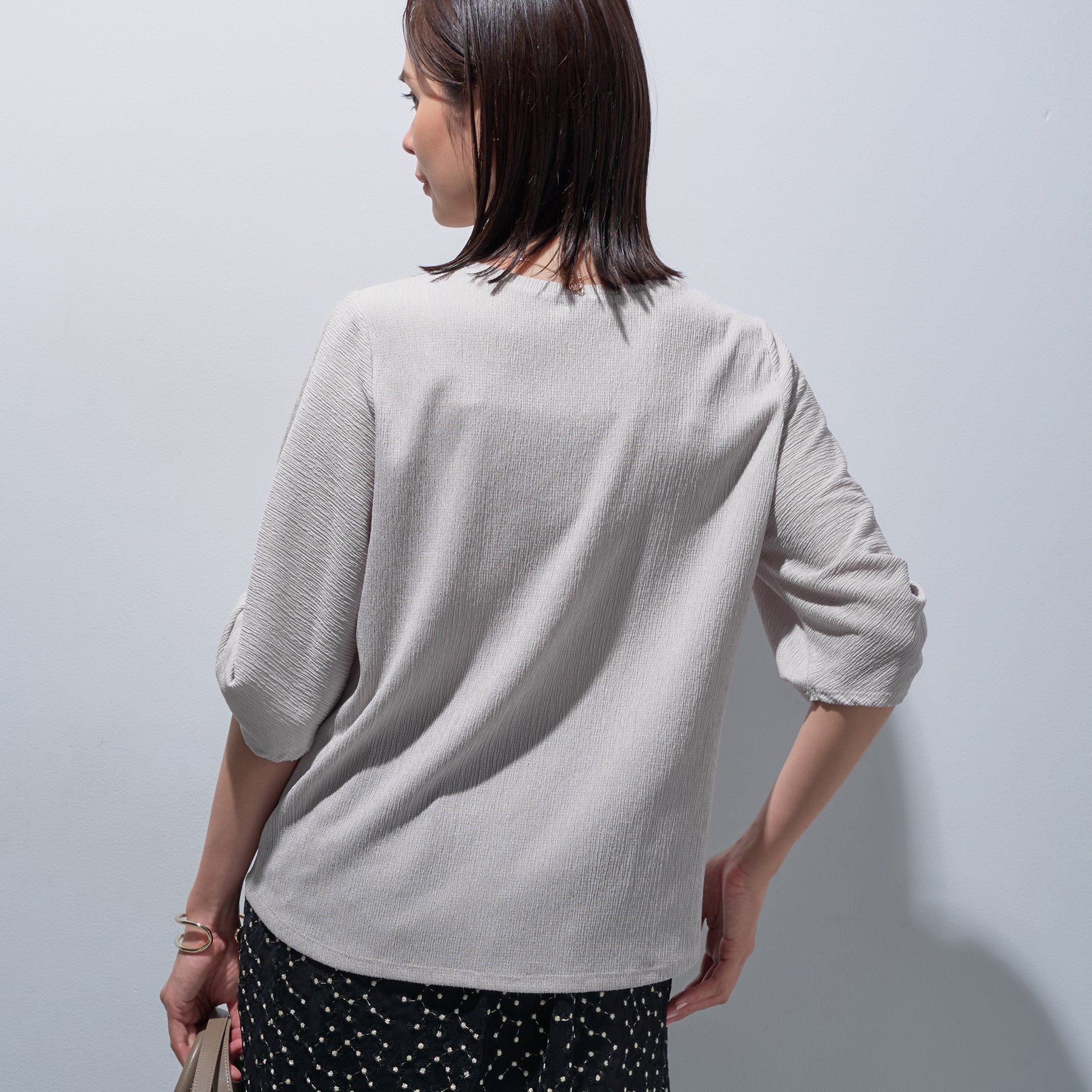 インディヴィ INDIVI 【UV／吸水速乾】凹凸素材ねじり袖トップス （チャコールグレー(014)） チャコールグレー(014)