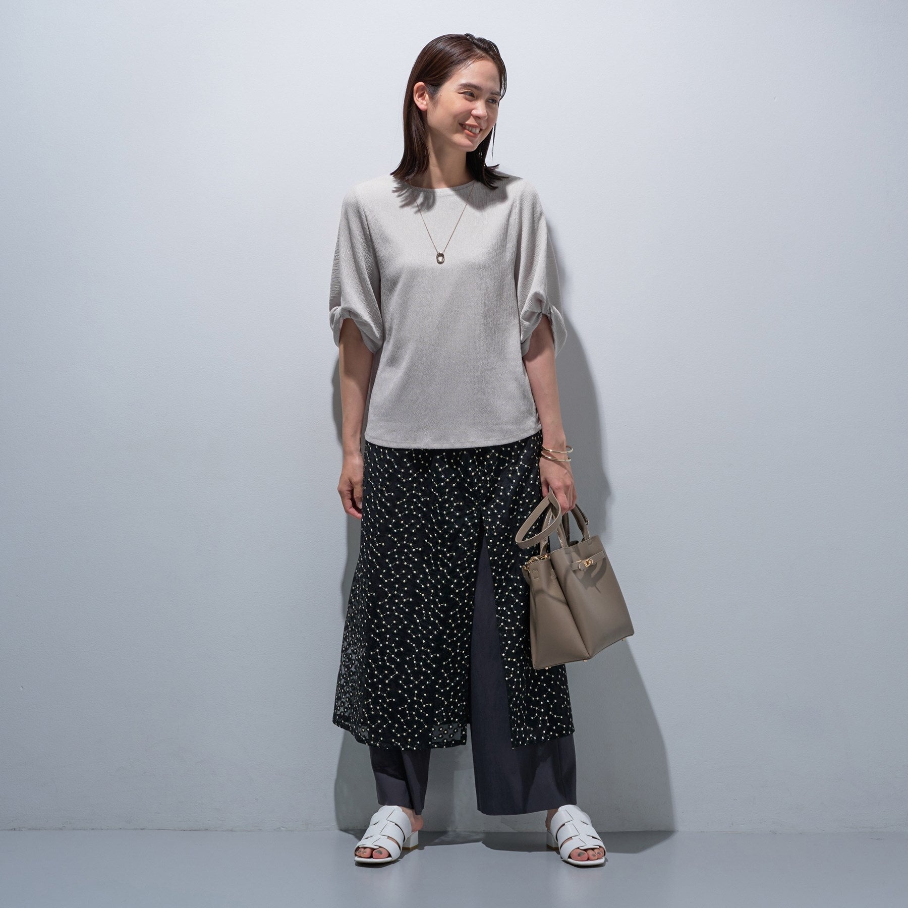 インディヴィ INDIVI 【UV／吸水速乾】凹凸素材ねじり袖トップス （チャコールグレー(014)） チャコールグレー(014)