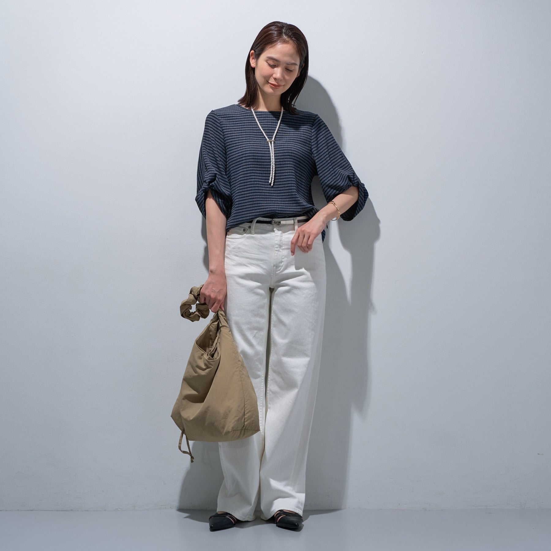 インディヴィ INDIVI 【UV／吸水速乾】凹凸素材ねじり袖トップス （チャコールグレー(014)） チャコールグレー(014)