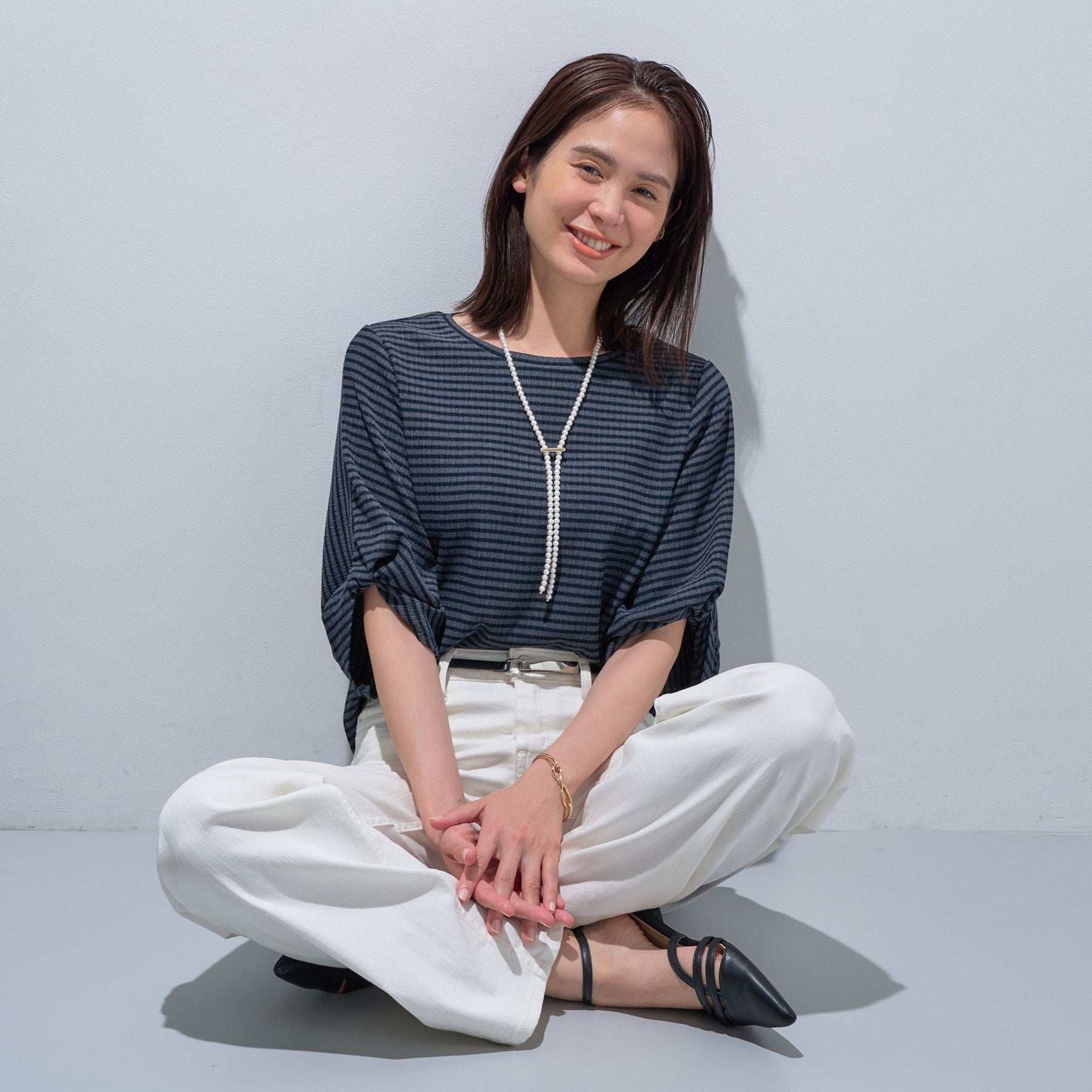 インディヴィ INDIVI 【UV／吸水速乾】凹凸素材ねじり袖トップス （チャコールグレー(014)） チャコールグレー(014)