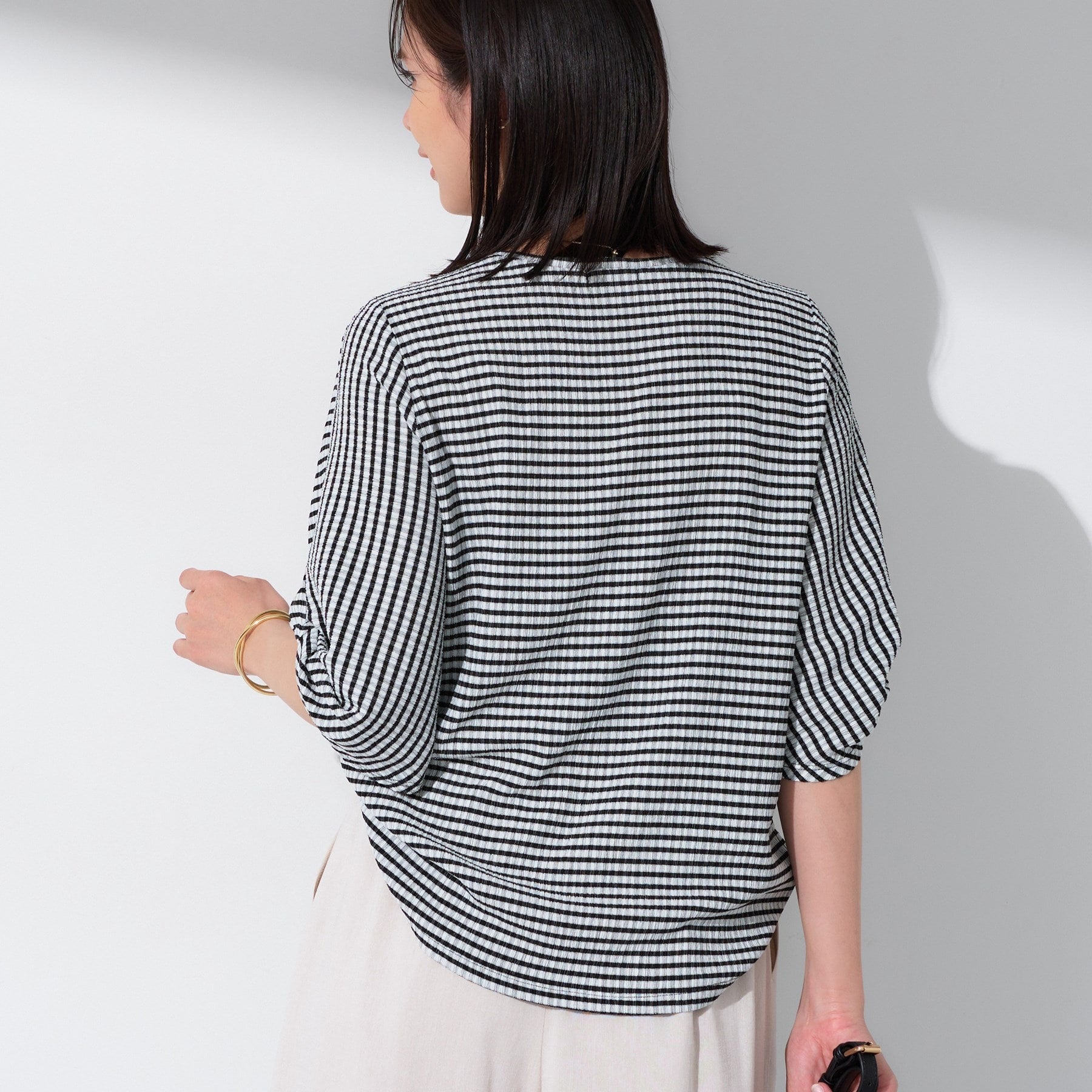 インディヴィ INDIVI 【UV／吸水速乾】凹凸素材ねじり袖トップス （チャコールグレー(014)） チャコールグレー(014)