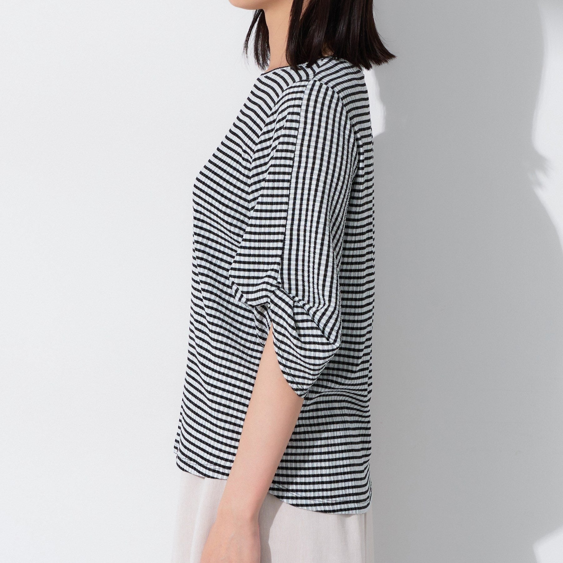 インディヴィ INDIVI 【UV／吸水速乾】凹凸素材ねじり袖トップス （チャコールグレー(014)） チャコールグレー(014)