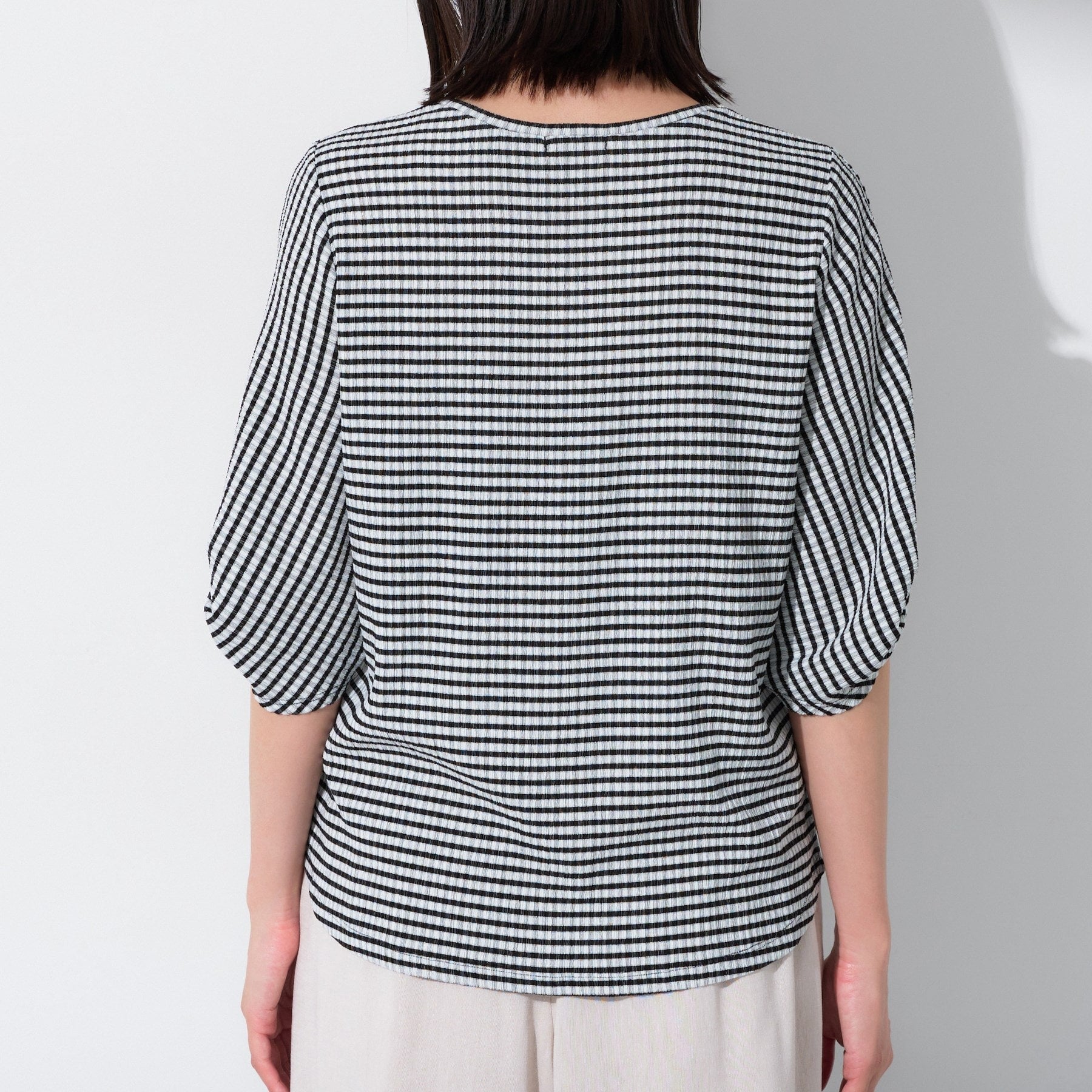 インディヴィ INDIVI 【UV／吸水速乾】凹凸素材ねじり袖トップス （チャコールグレー(014)） チャコールグレー(014)