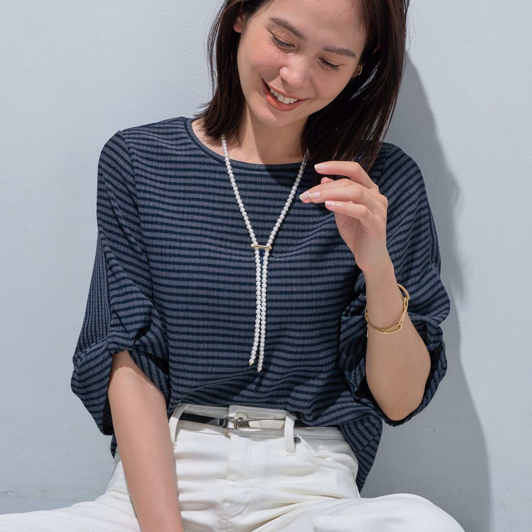 インディヴィ INDIVI 【UV／吸水速乾】凹凸素材ねじり袖トップス （ネイビー(294)） ネイビー(294)