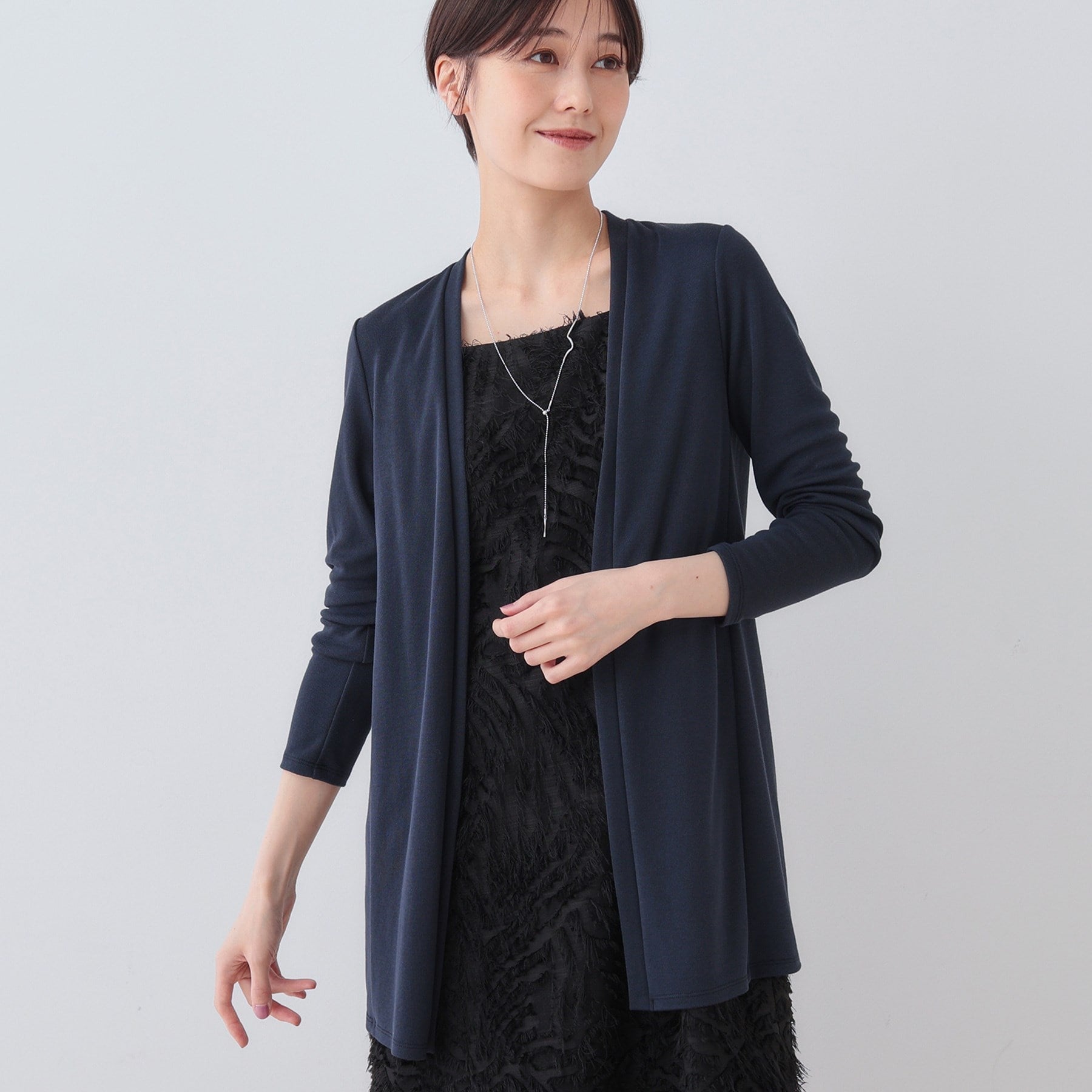 インディヴィ INDIVI 【洗える】着流しジャージカーディガン （ネイビー(694)） ネイビー(694)