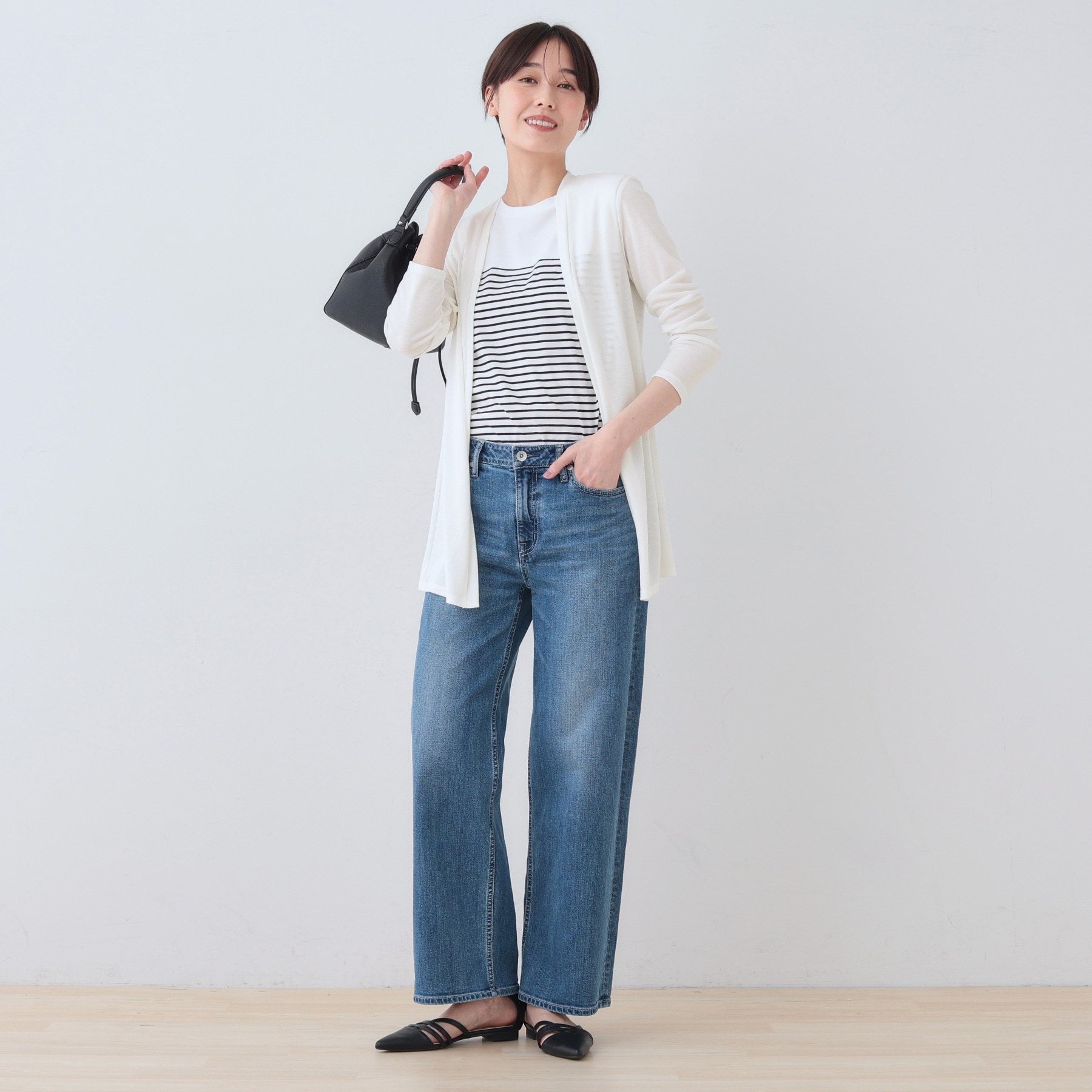 インディヴィ INDIVI 【洗える】着流しジャージカーディガン （ネイビー(694)） ネイビー(694)