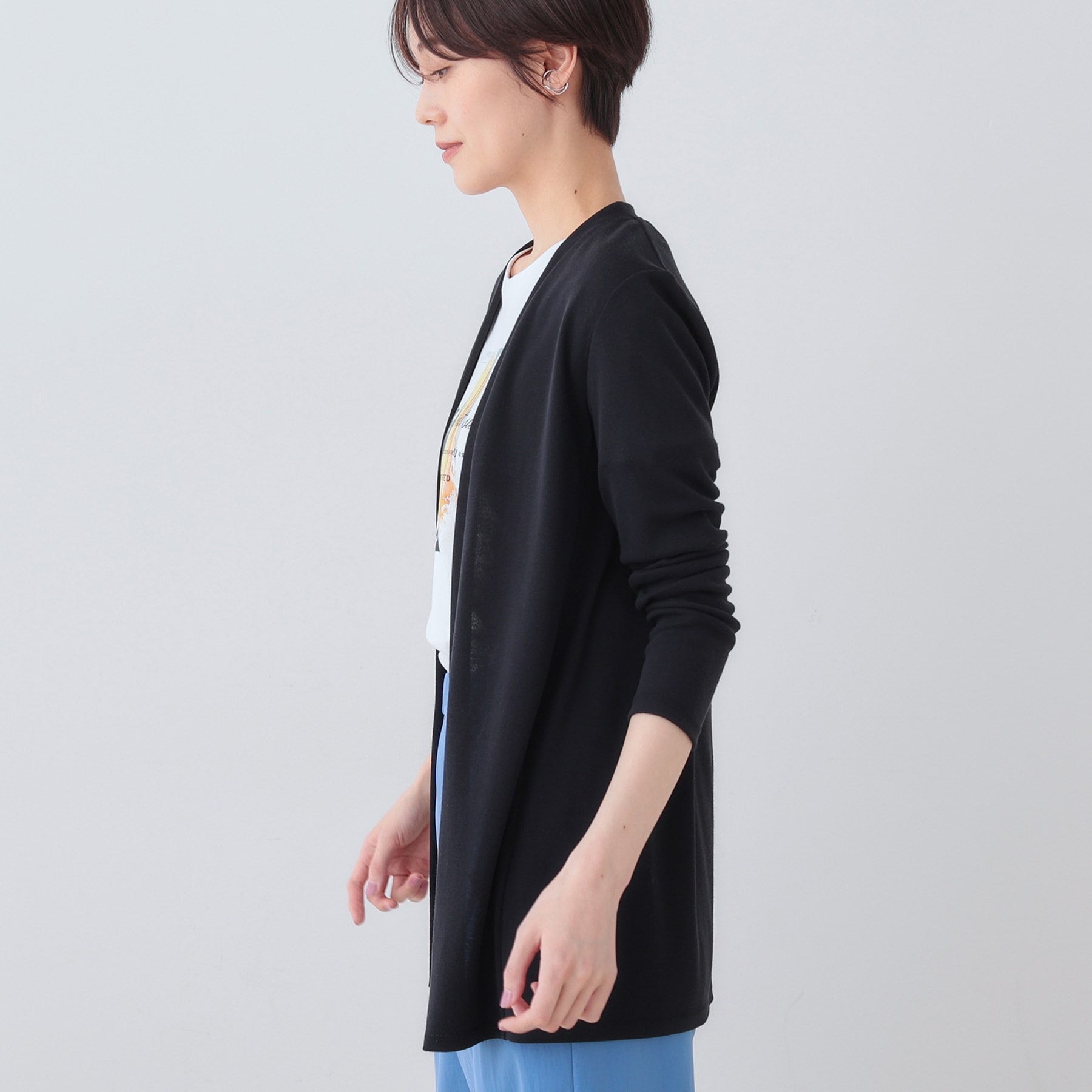 インディヴィ INDIVI 【洗える】着流しジャージカーディガン （ネイビー(694)） ネイビー(694)