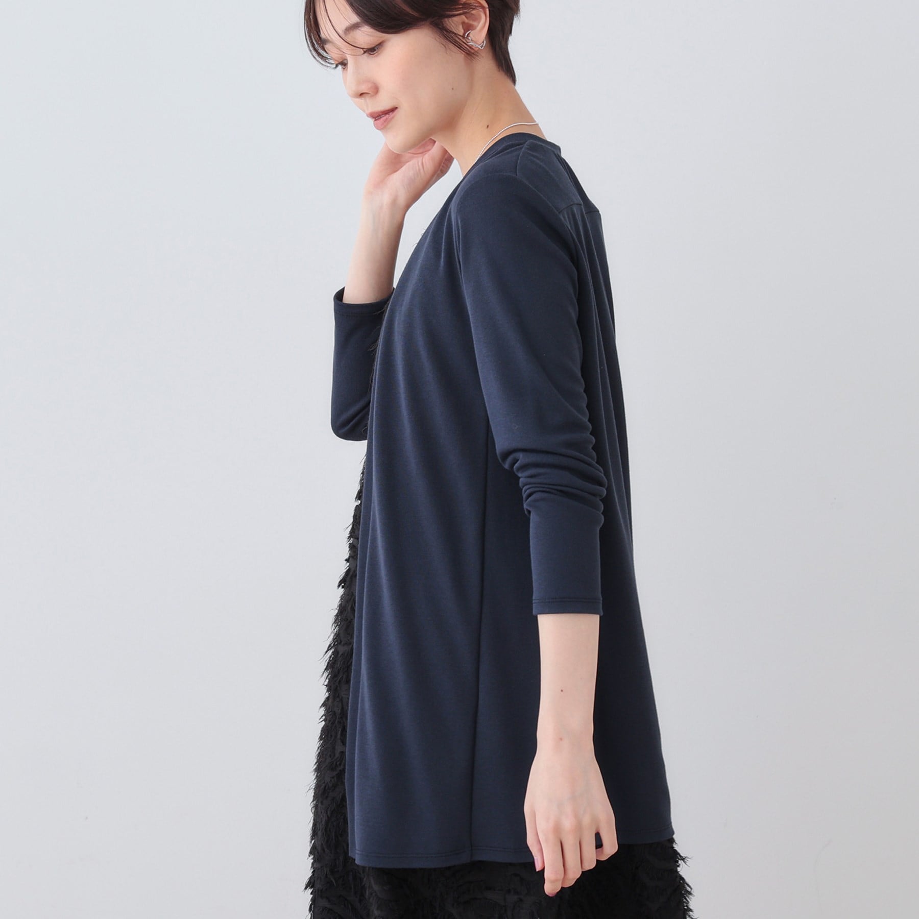インディヴィ INDIVI 【洗える】着流しジャージカーディガン （ネイビー(694)） ネイビー(694)