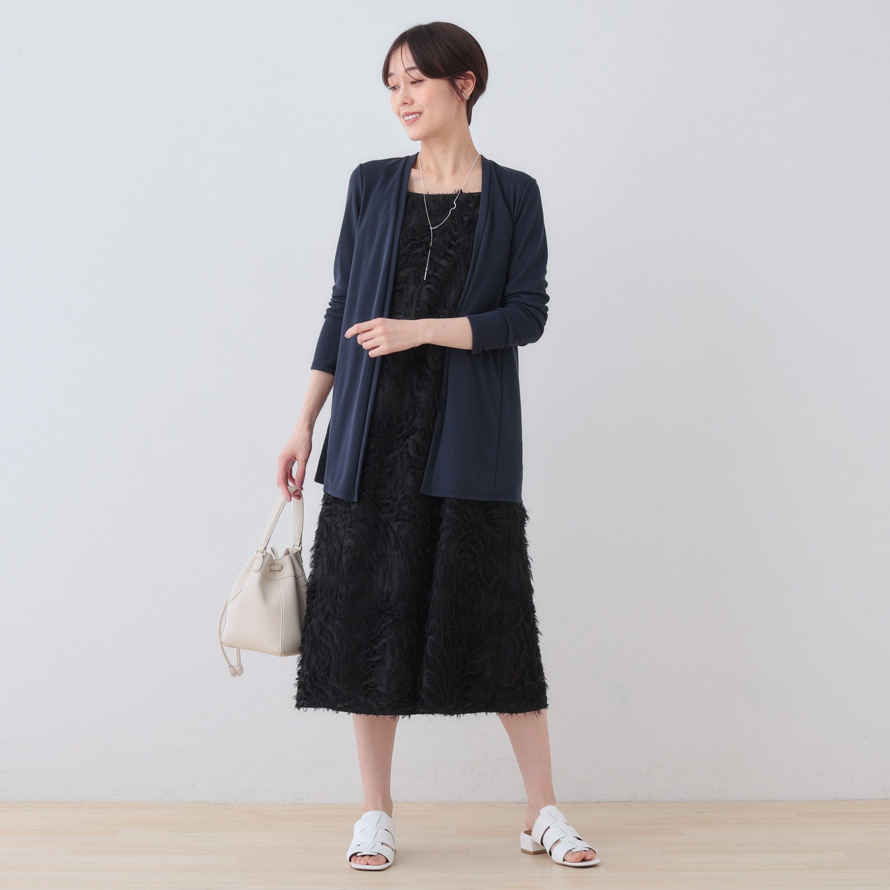 インディヴィ INDIVI 【洗える】着流しジャージカーディガン （ネイビー(694)） ネイビー(694)