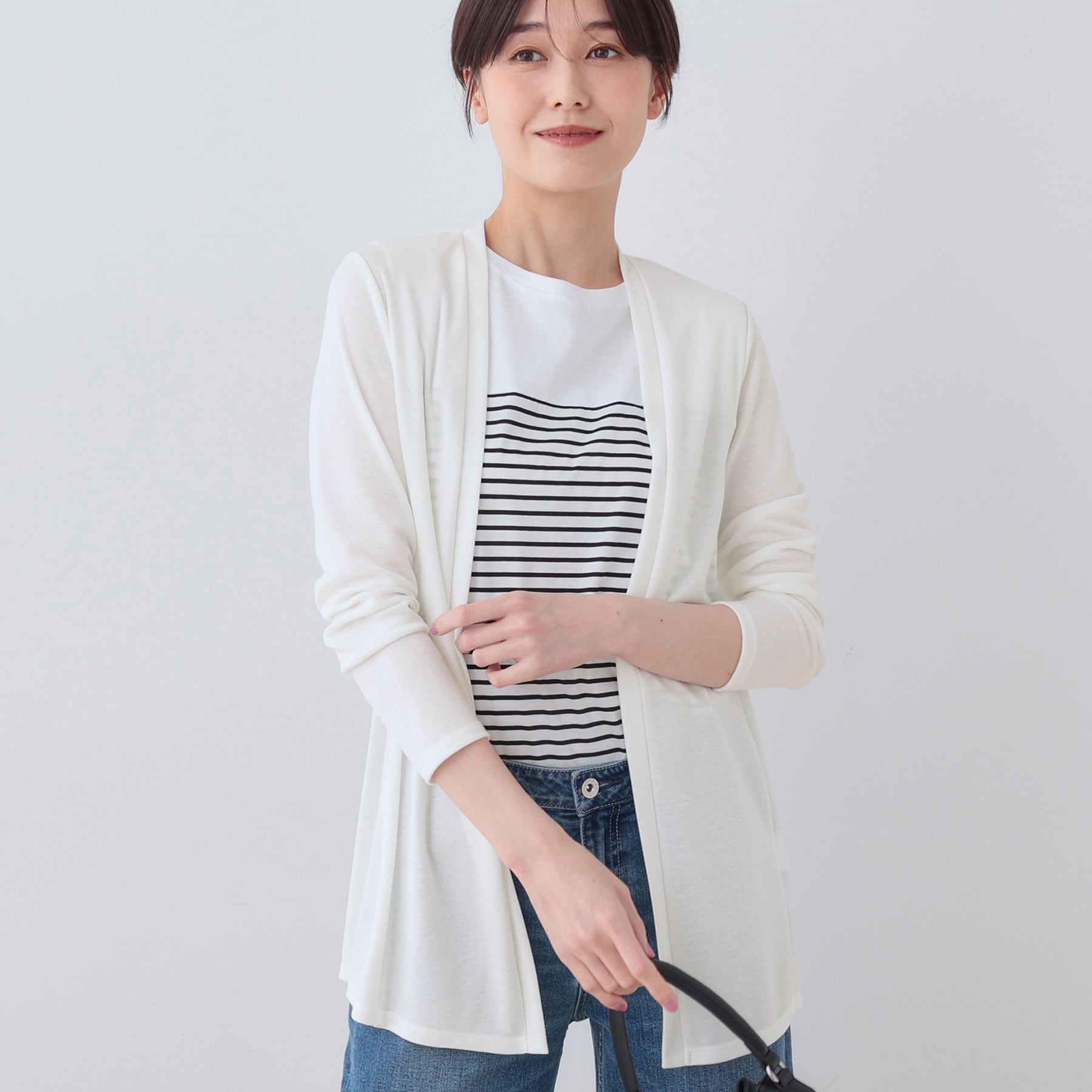 インディヴィ INDIVI 【洗える】着流しジャージカーディガン （ホワイト(001)） ホワイト(001)