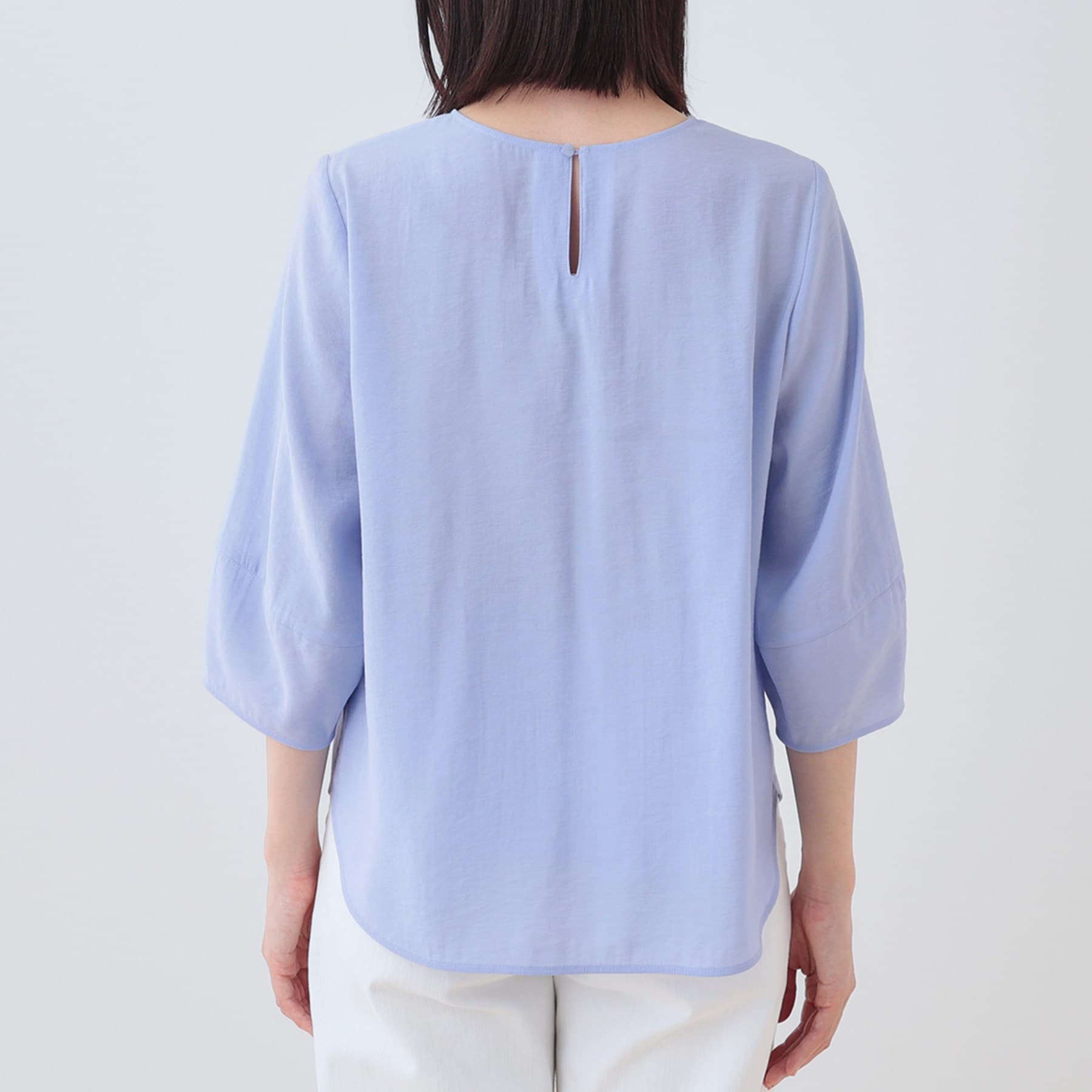 インディヴィ INDIVI 【洗える／SETUP可能】袖コンシャスシアーブラウス （サックスブルー(090)） サックスブルー(090)
