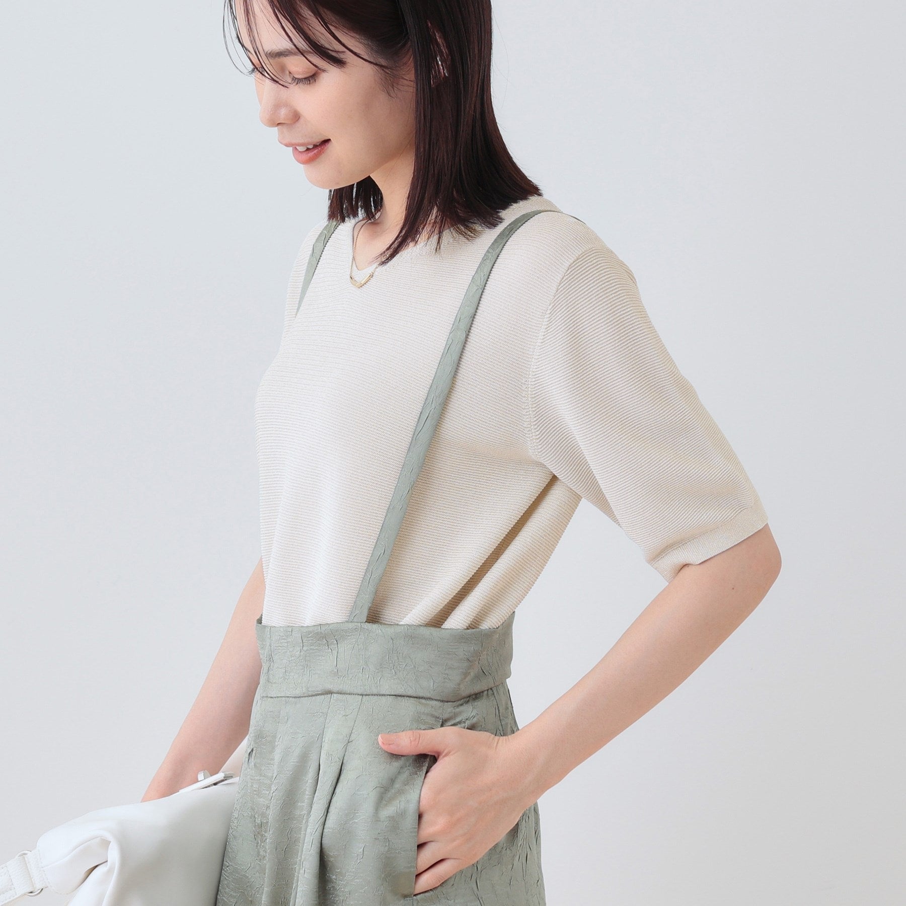 インディヴィ INDIVI 【洗える／ラメ】半袖Vネックニット （オフホワイト(003)） オフホワイト(003)