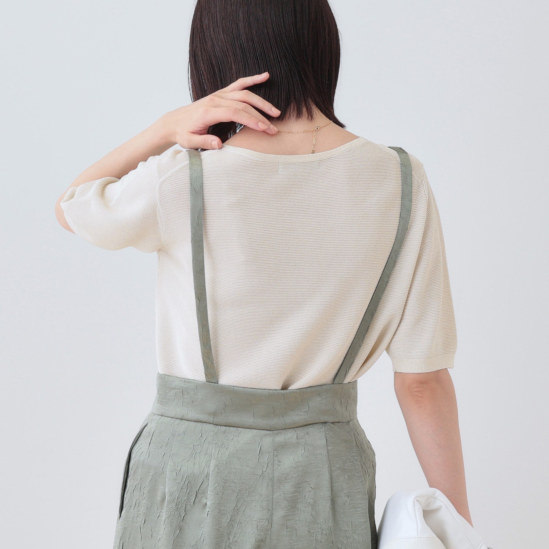 インディヴィ INDIVI 【洗える／ラメ】半袖Vネックニット （オフホワイト(003)） オフホワイト(003)