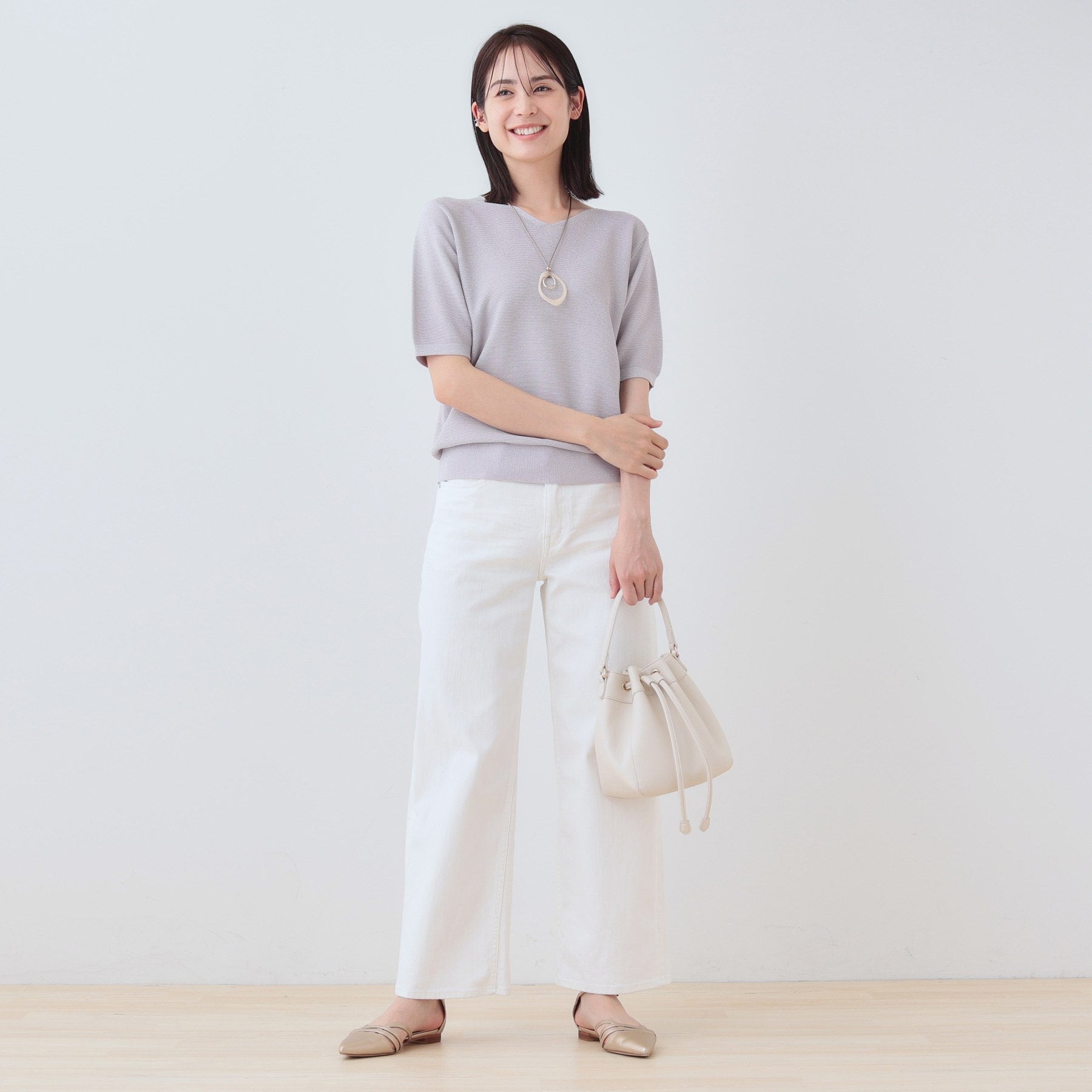 インディヴィ INDIVI 【洗える／ラメ】半袖Vネックニット （オフホワイト(003)） オフホワイト(003)