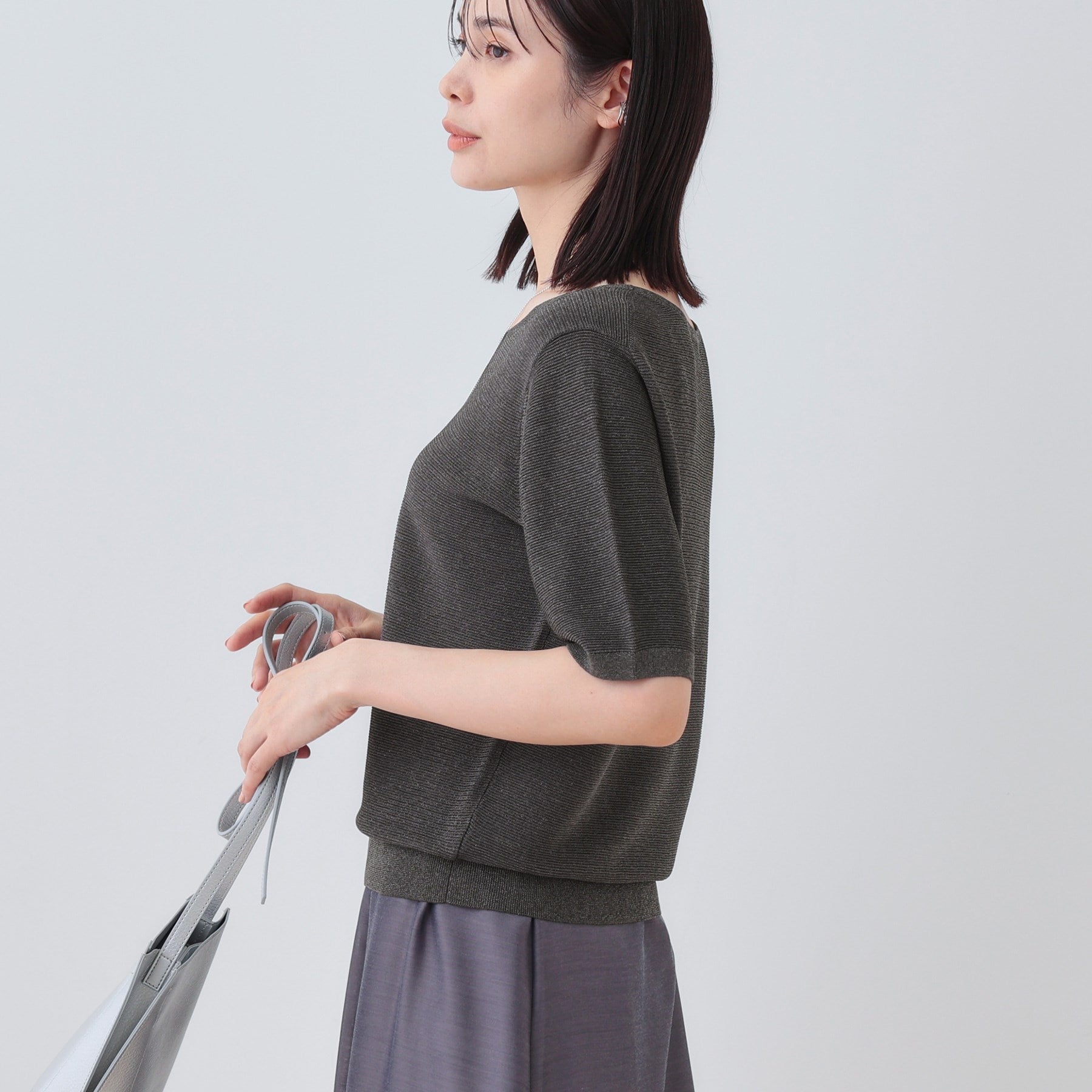 インディヴィ INDIVI 【洗える／ラメ】半袖Vネックニット （オフホワイト(003)） オフホワイト(003)