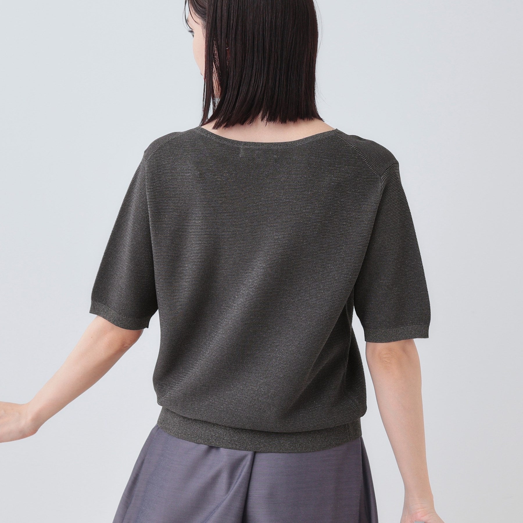 インディヴィ INDIVI 【洗える／ラメ】半袖Vネックニット （オフホワイト(003)） オフホワイト(003)