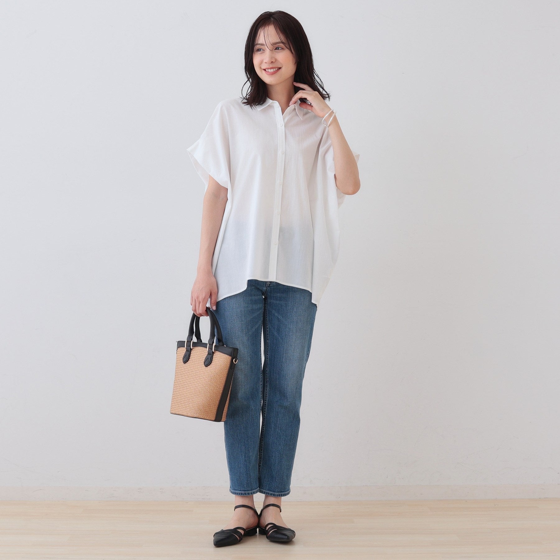 インディヴィ INDIVI 【SETUP可能／涼しい】コットンオーバーシャツ （ブラック(019)） ブラック(019)