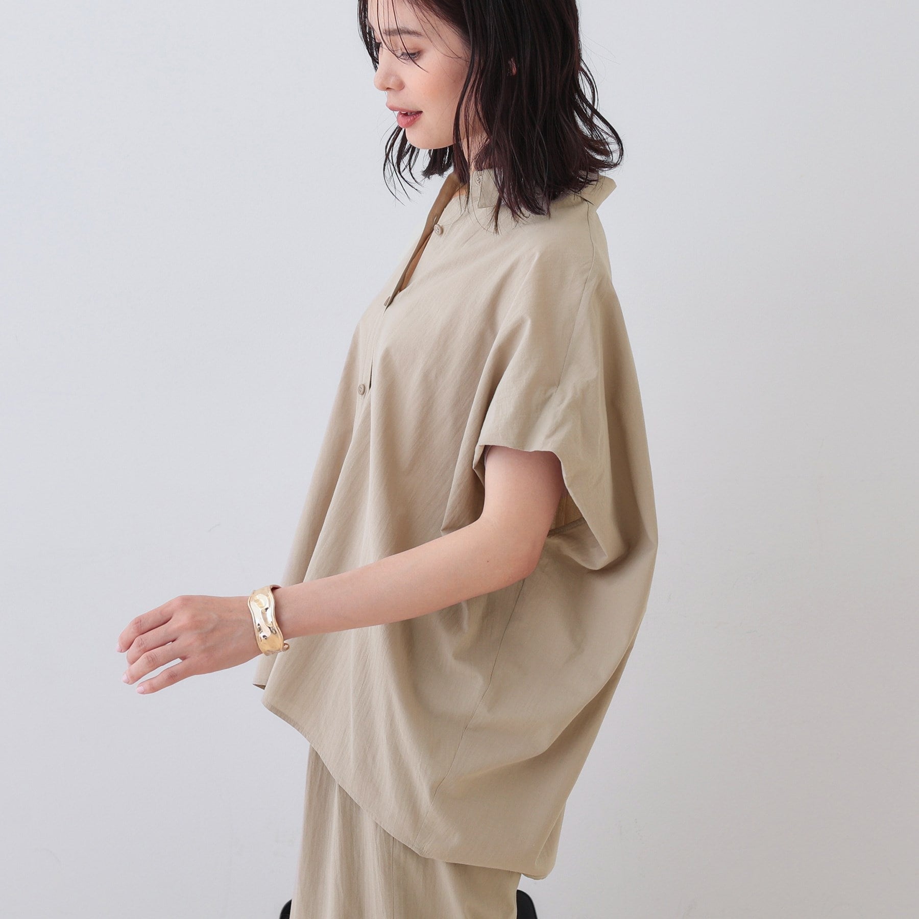 インディヴィ INDIVI 【SETUP可能／涼しい】コットンオーバーシャツ （ブラック(019)） ブラック(019)