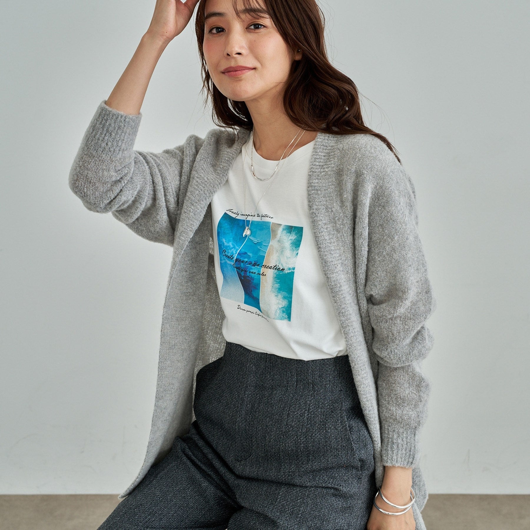 インディヴィ INDIVI 【洗える／選べるデザイン】フォト＆ロゴ プリントTシャツ （ホワイト(002)） ホワイト(002)