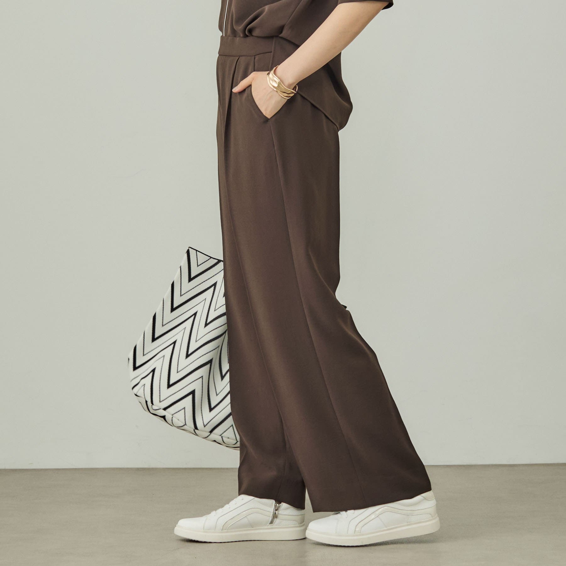 インディヴィ INDIVI 【洗える／UVケア】ワイドパンツ （ブラウン(044)） ブラウン(044)
