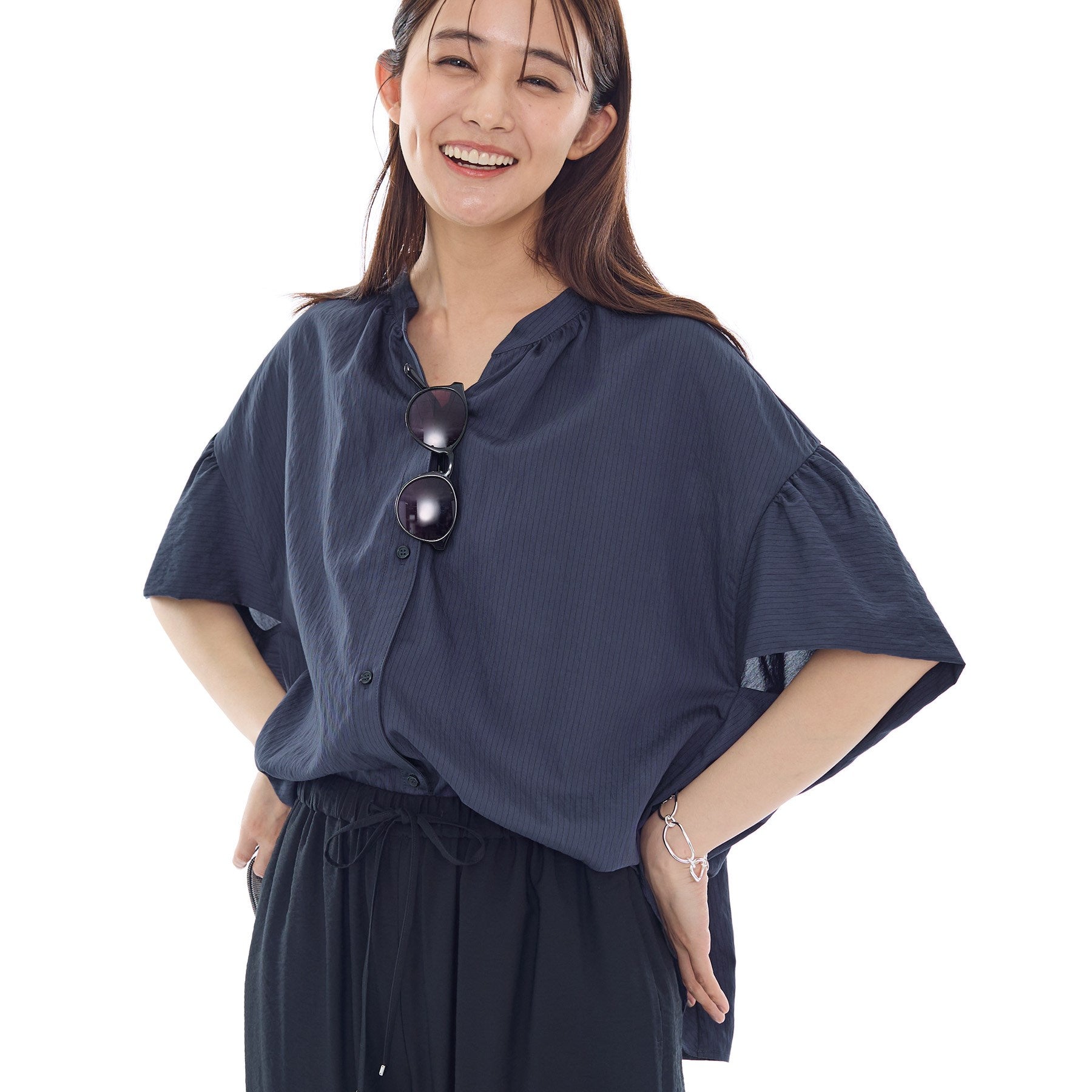 インディヴィ INDIVI ドルマンスリーブブラウス （ネイビー(394)） ネイビー(394)