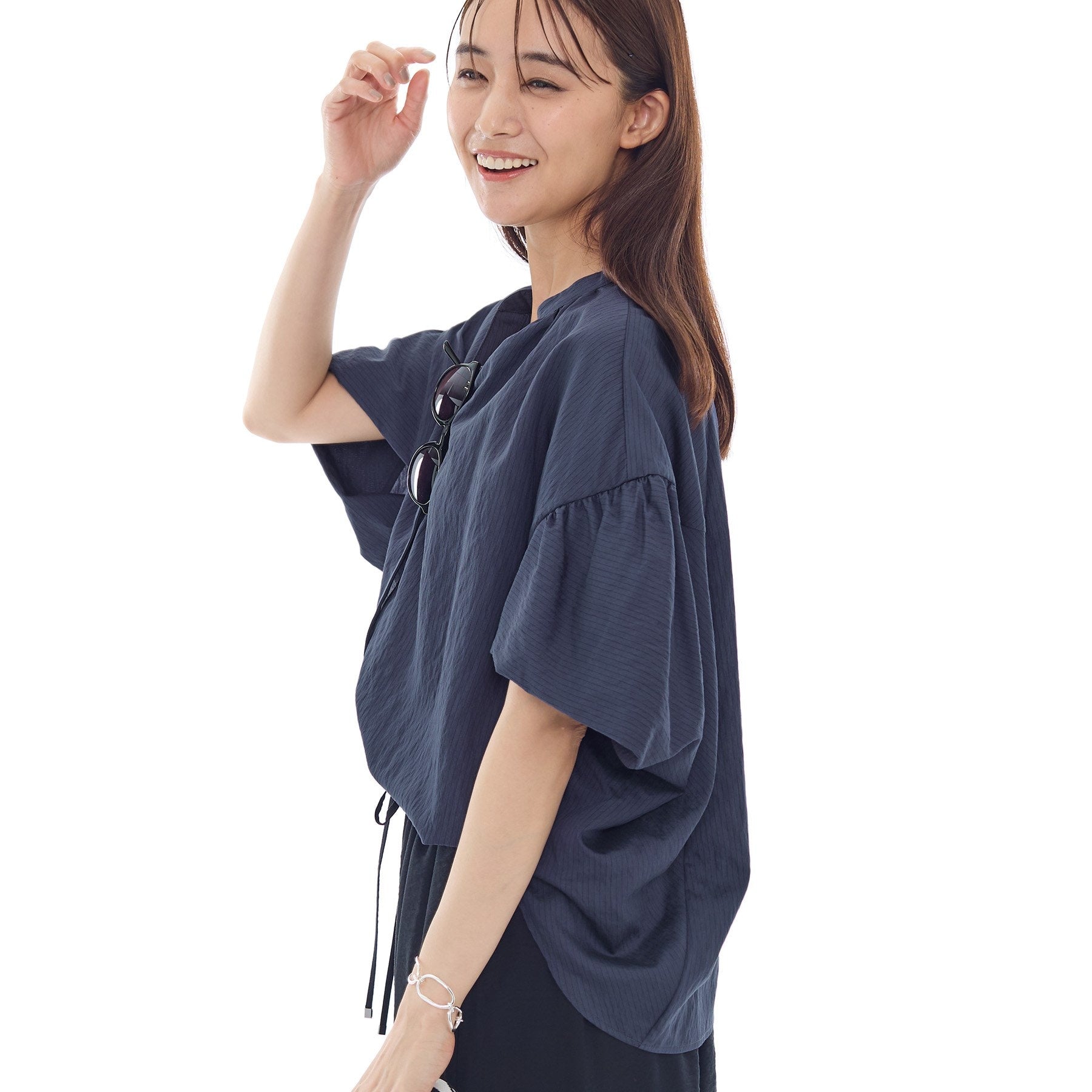 インディヴィ INDIVI ドルマンスリーブブラウス （ネイビー(394)） ネイビー(394)