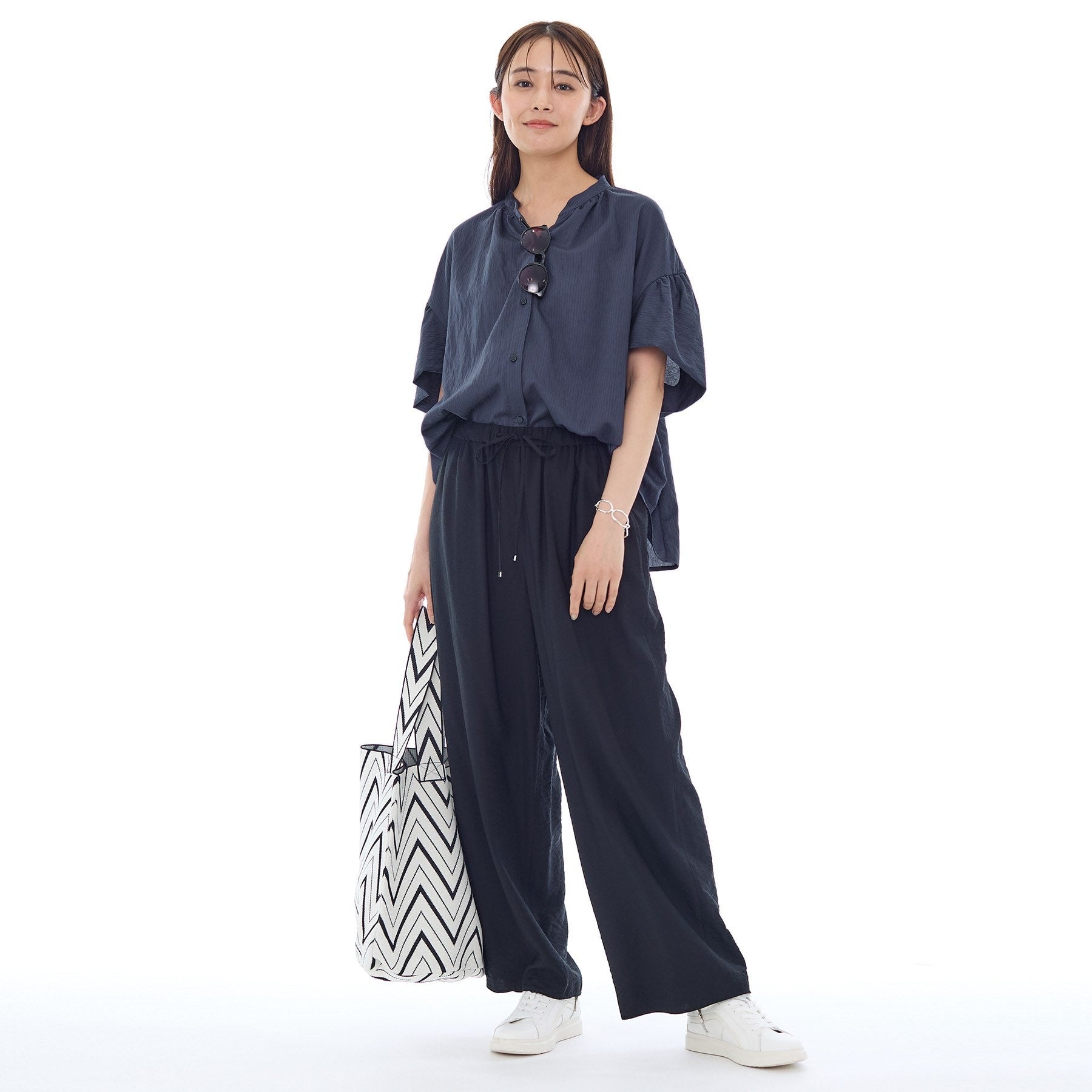 インディヴィ INDIVI ドルマンスリーブブラウス （ネイビー(394)） ネイビー(394)