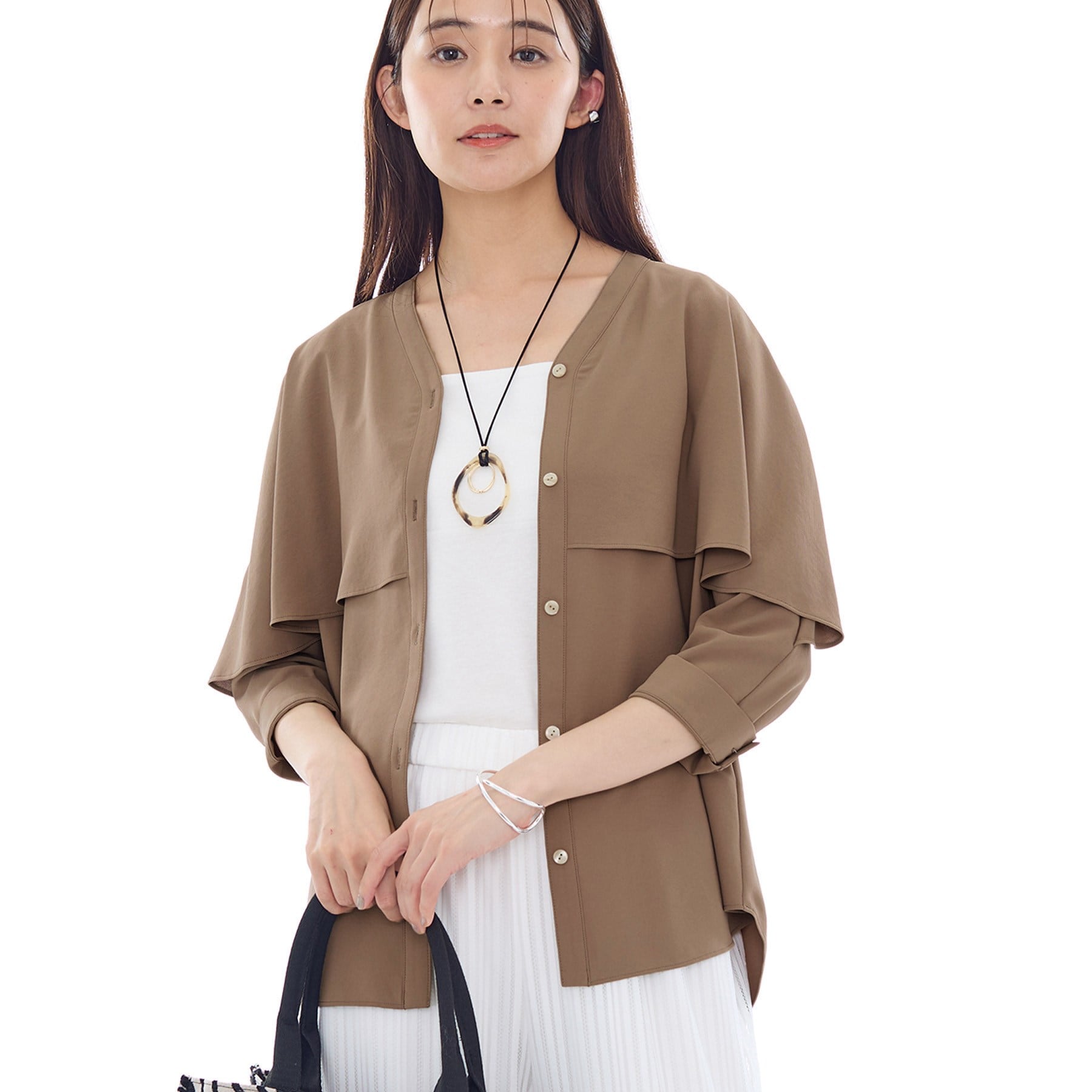 インディヴィ INDIVI 【着る日傘／UVケア／接触冷感】ケープカラーブラウス （ホワイト(001)） ホワイト(001)