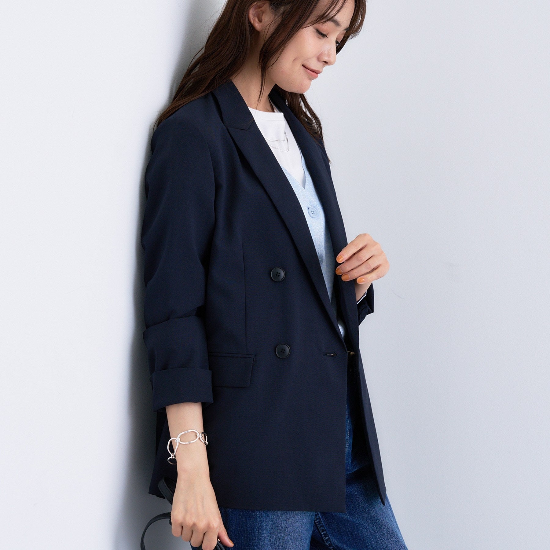 インディヴィ INDIVI 【UVケア】ライトダブルジャケット （ネイビー(094)） ネイビー(094)