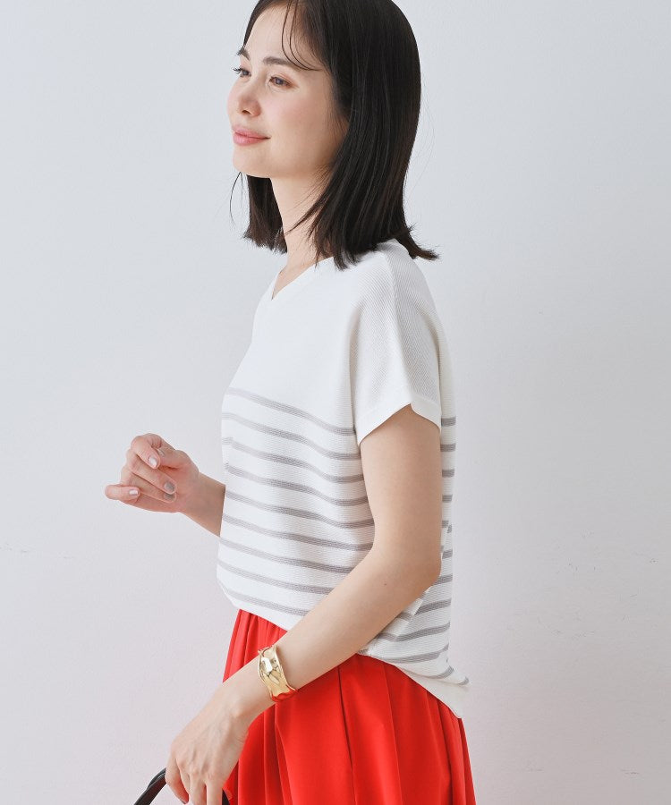 インディヴィ INDIVI 【洗える】きれいめVネックニット （ブルー(092)） ブルー(092)