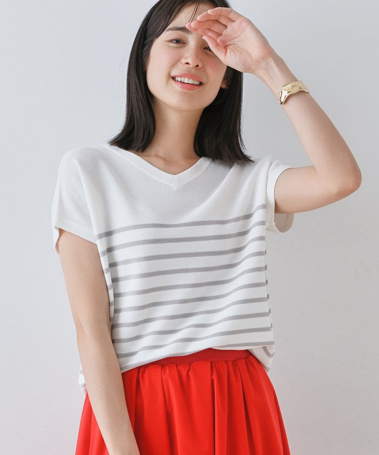 インディヴィ INDIVI 【洗える】きれいめVネックニット （ホワイト(301)） ホワイト(301)