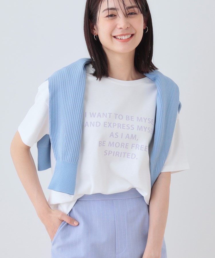 インディヴィ INDIVI 【洗える】ベーシックプリントTシャツ （ホワイト(101)） ホワイト(101)