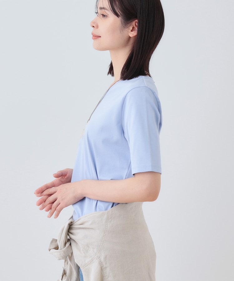 インディヴィ INDIVI 【洗える】シンプルVネックTシャツ （サックスブルー(090)） サックスブルー(090)
