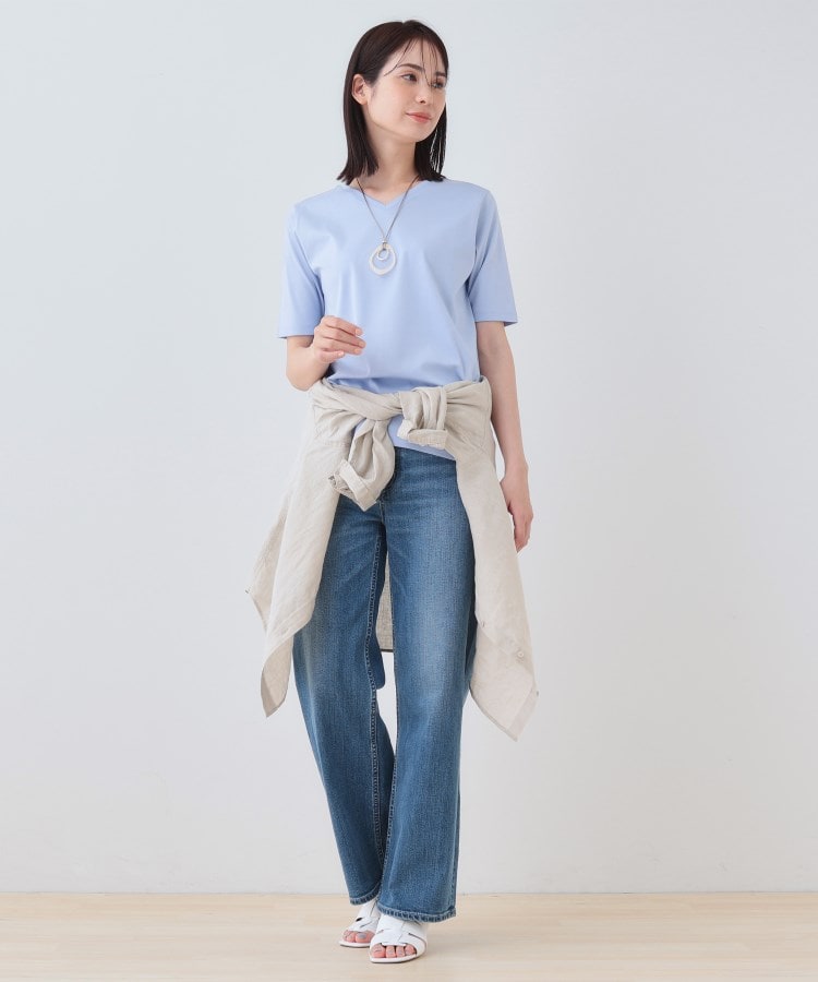 インディヴィ INDIVI 【洗える】シンプルVネックTシャツ （サックスブルー(090)） サックスブルー(090)