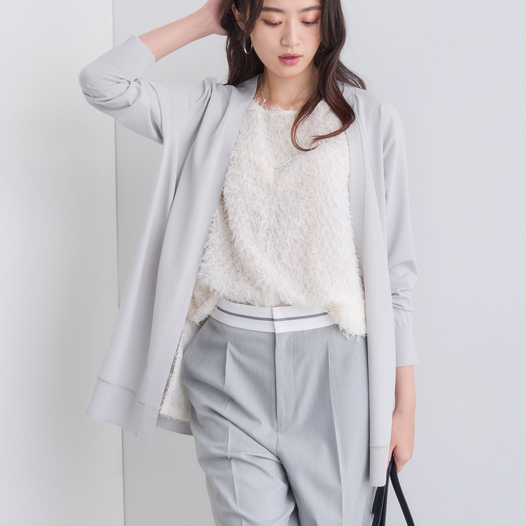 インディヴィ INDIVI 【洗える】着流しロングカーディガン （ライトグレー(011)） ライトグレー(011)