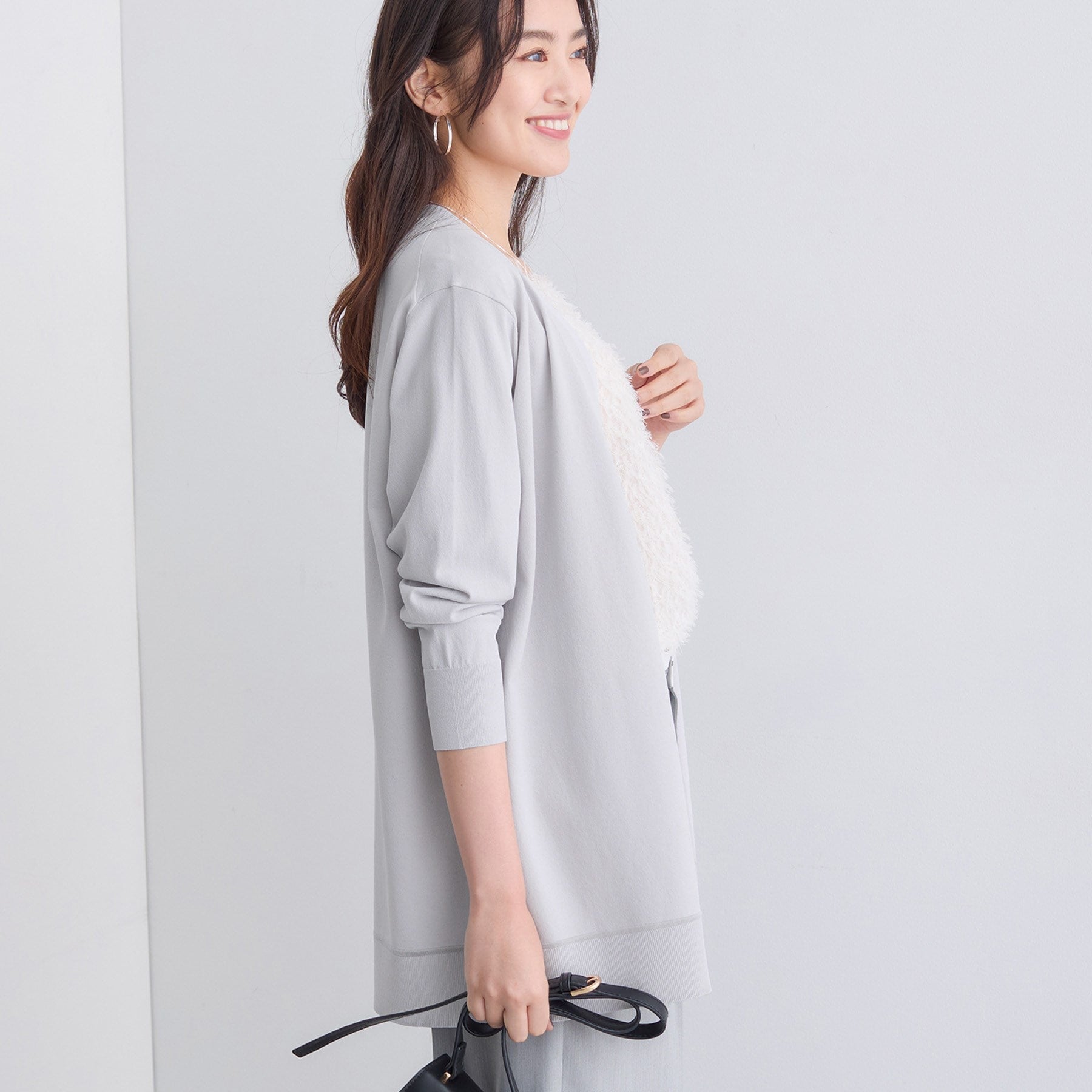 インディヴィ INDIVI 【洗える】着流しロングカーディガン （ライトグレー(011)） ライトグレー(011)