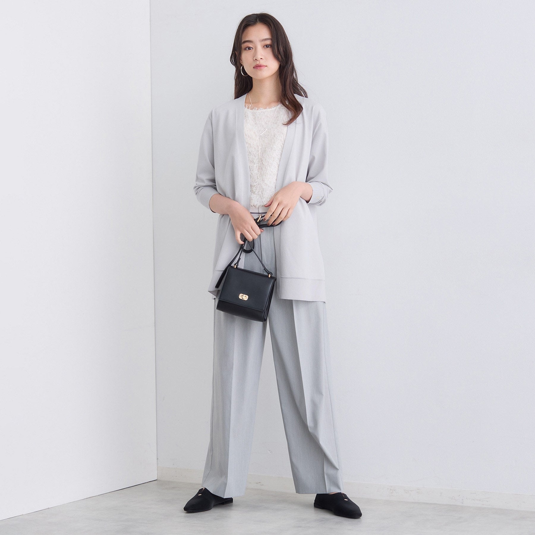 インディヴィ INDIVI 【洗える】着流しロングカーディガン （ライトグレー(011)） ライトグレー(011)