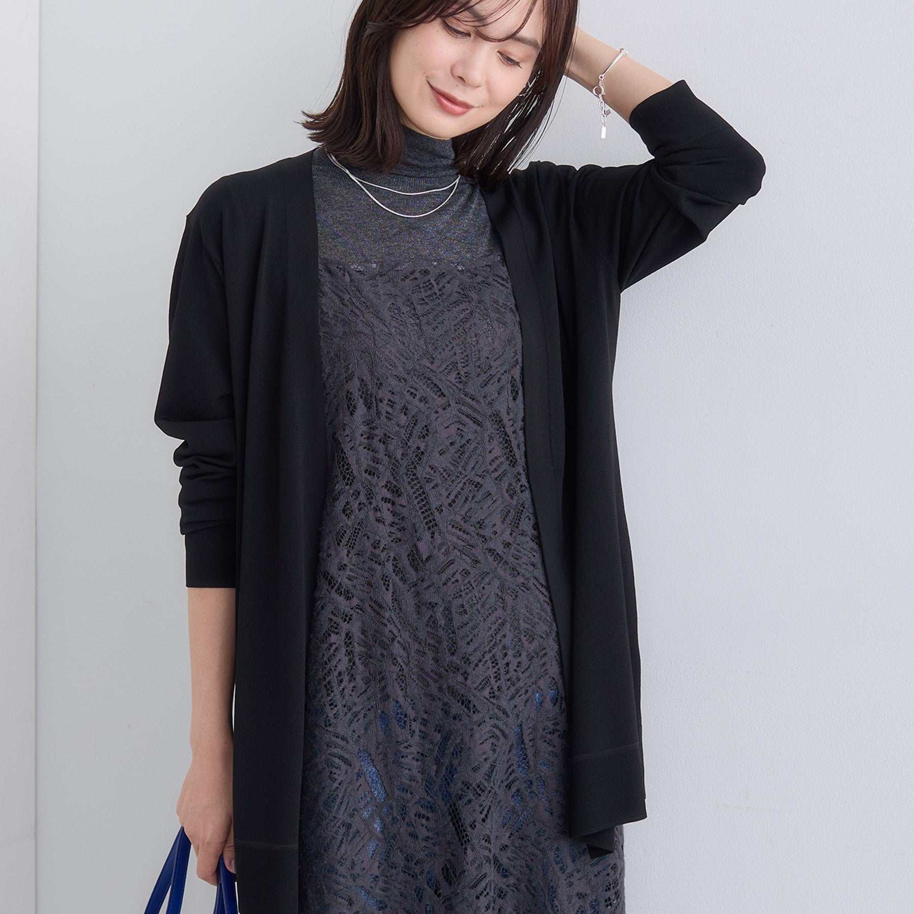 インディヴィ INDIVI 【洗える】着流しロングカーディガン （ライトグレー(011)） ライトグレー(011)