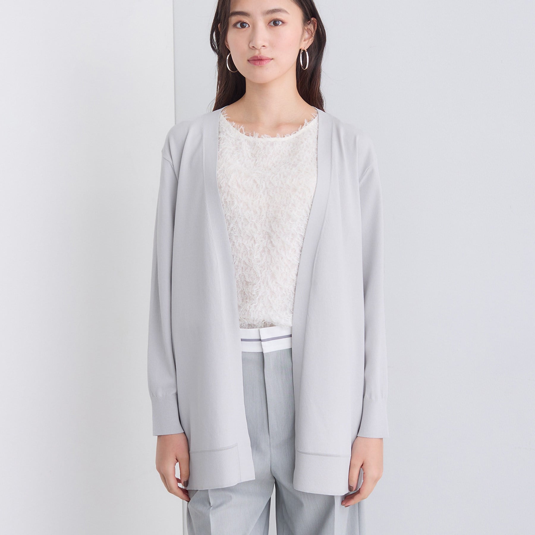 インディヴィ INDIVI 【洗える】着流しロングカーディガン （ライトグレー(011)） ライトグレー(011)