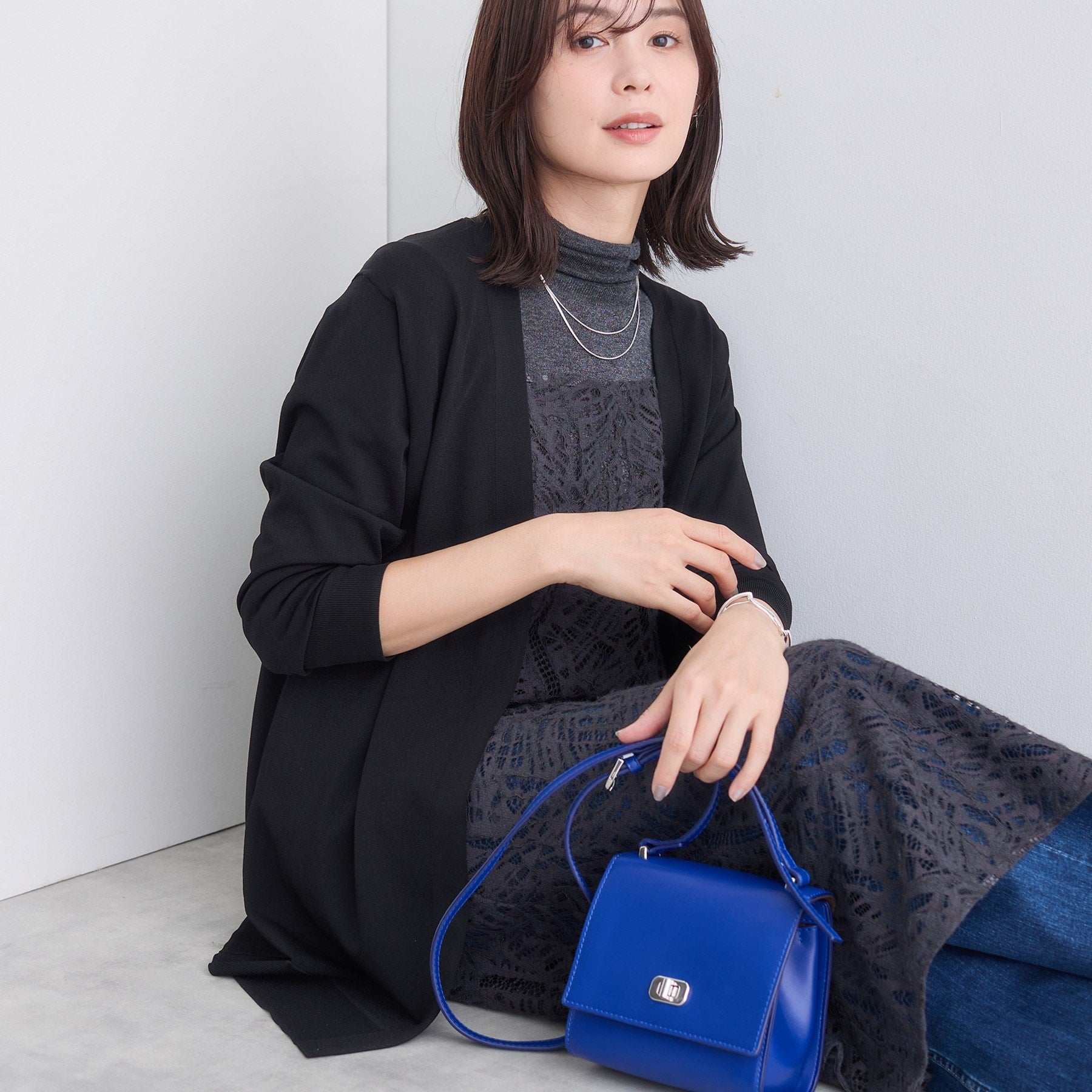 インディヴィ INDIVI 【洗える】着流しロングカーディガン （ライトグレー(011)） ライトグレー(011)