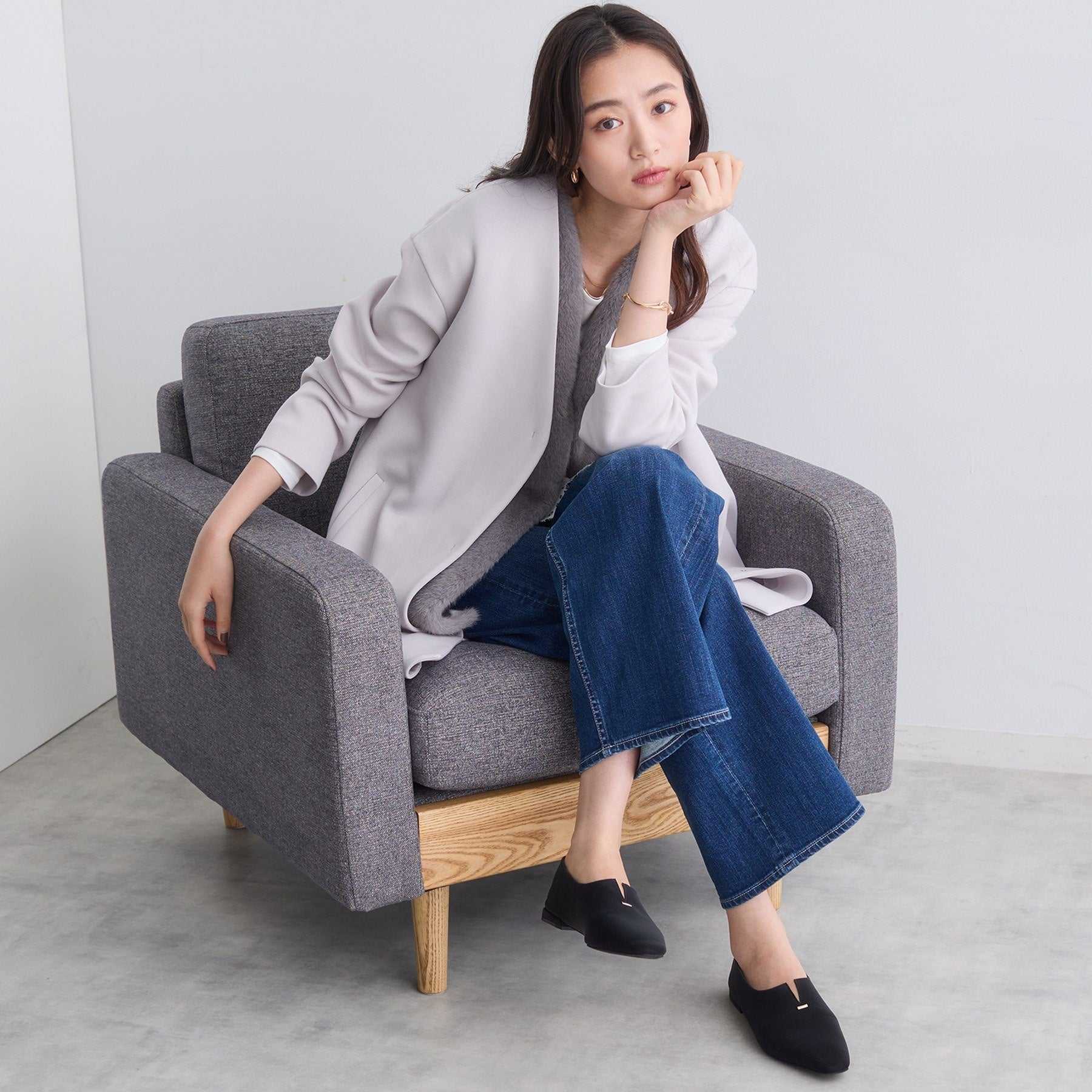 インディヴィ INDIVI 【ダンボール素材】ノーカラーIライン ライトコート （ライトグレー(611)） ライトグレー(611)