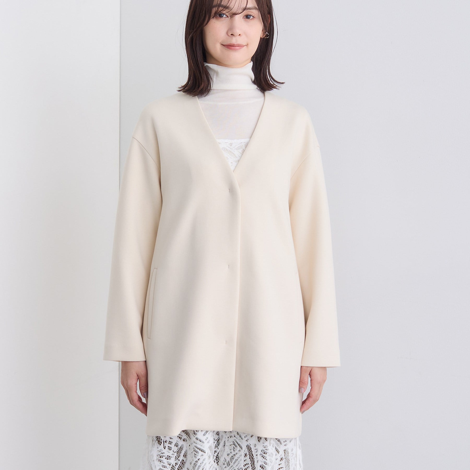 インディヴィ INDIVI 【ダンボール素材】ノーカラーIライン ライトコート （ライトグレー(611)） ライトグレー(611)