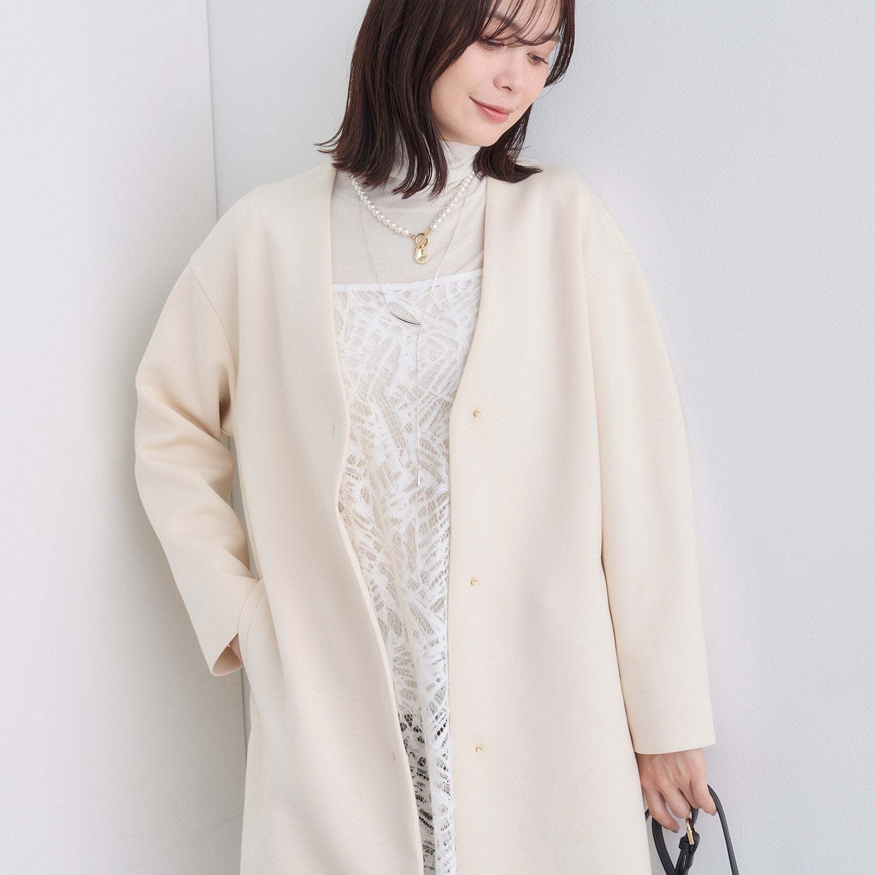 インディヴィ INDIVI 【ダンボール素材】ノーカラーIライン ライトコート （ライトグレー(611)） ライトグレー(611)