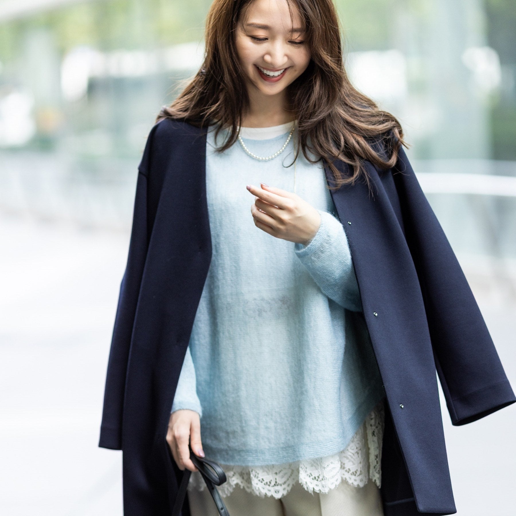 インディヴィ INDIVI 【ダンボール素材】ノーカラーIライン ライトコート （ネイビー(094)） ネイビー(094)