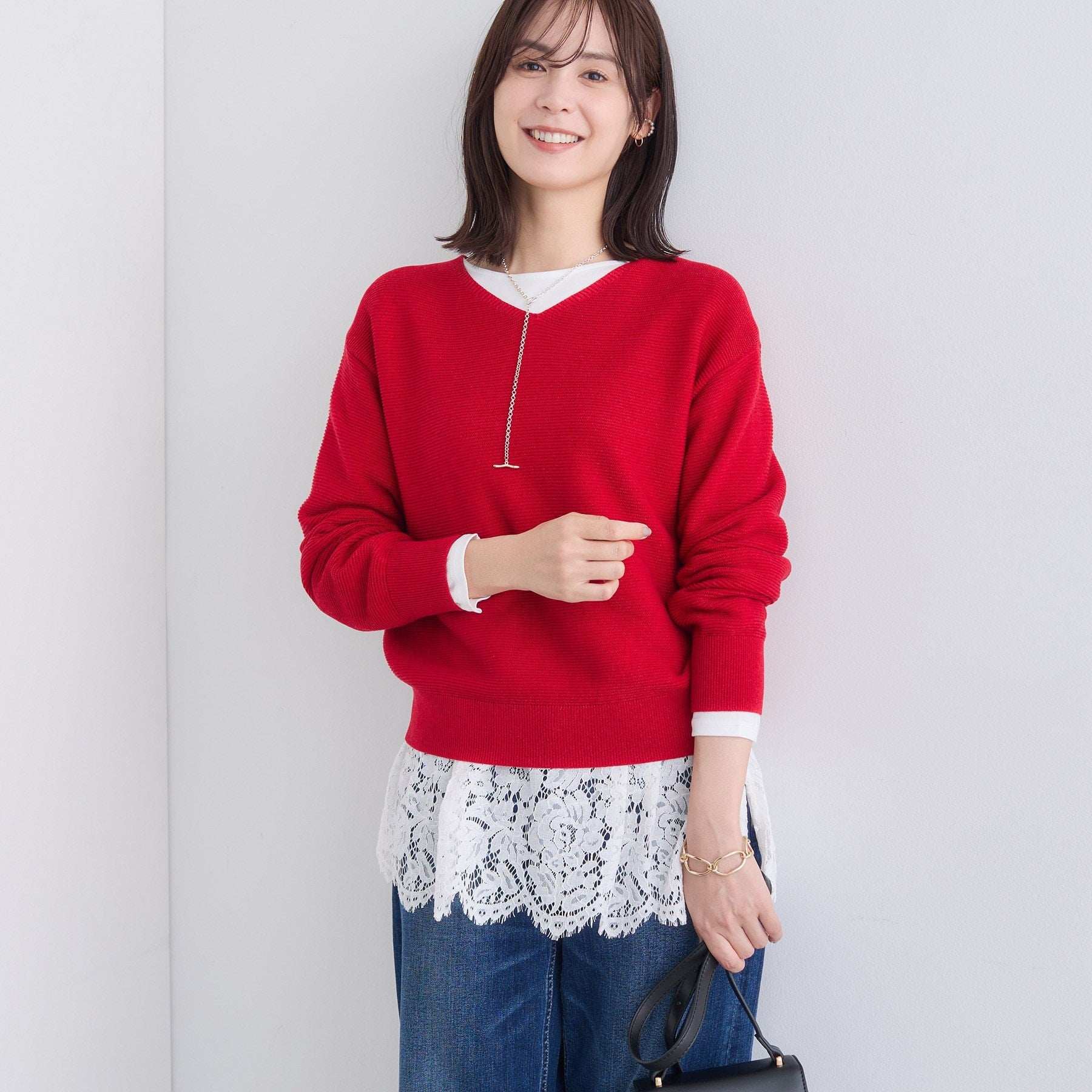 インディヴィ INDIVI 【ウール混ラメ素材】Vネック煌めきニット （オフホワイト(003)） オフホワイト(003)