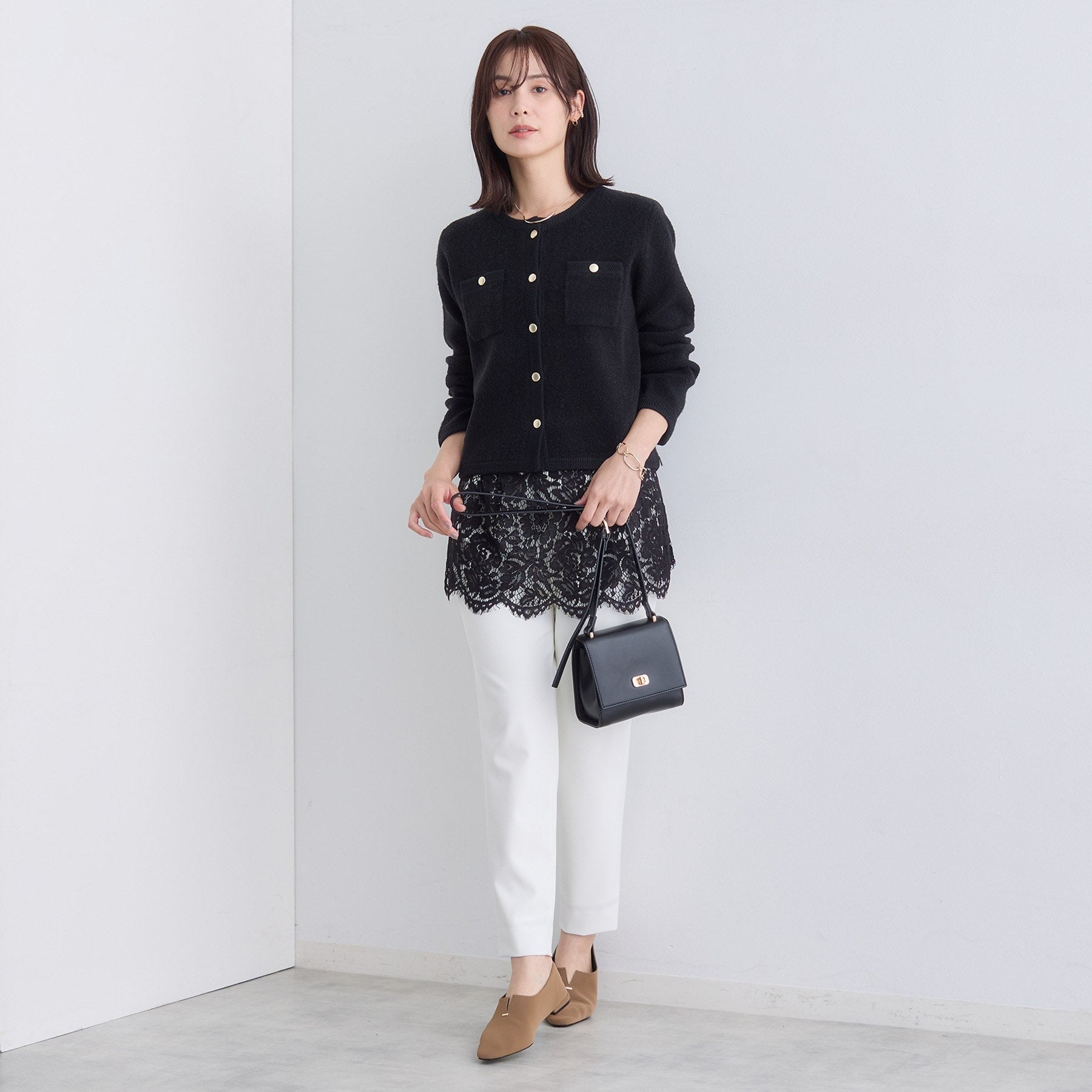 インディヴィ INDIVI 【ミニブークレ素材】ニットジャケット （ライトグレー(511)） ライトグレー(511)