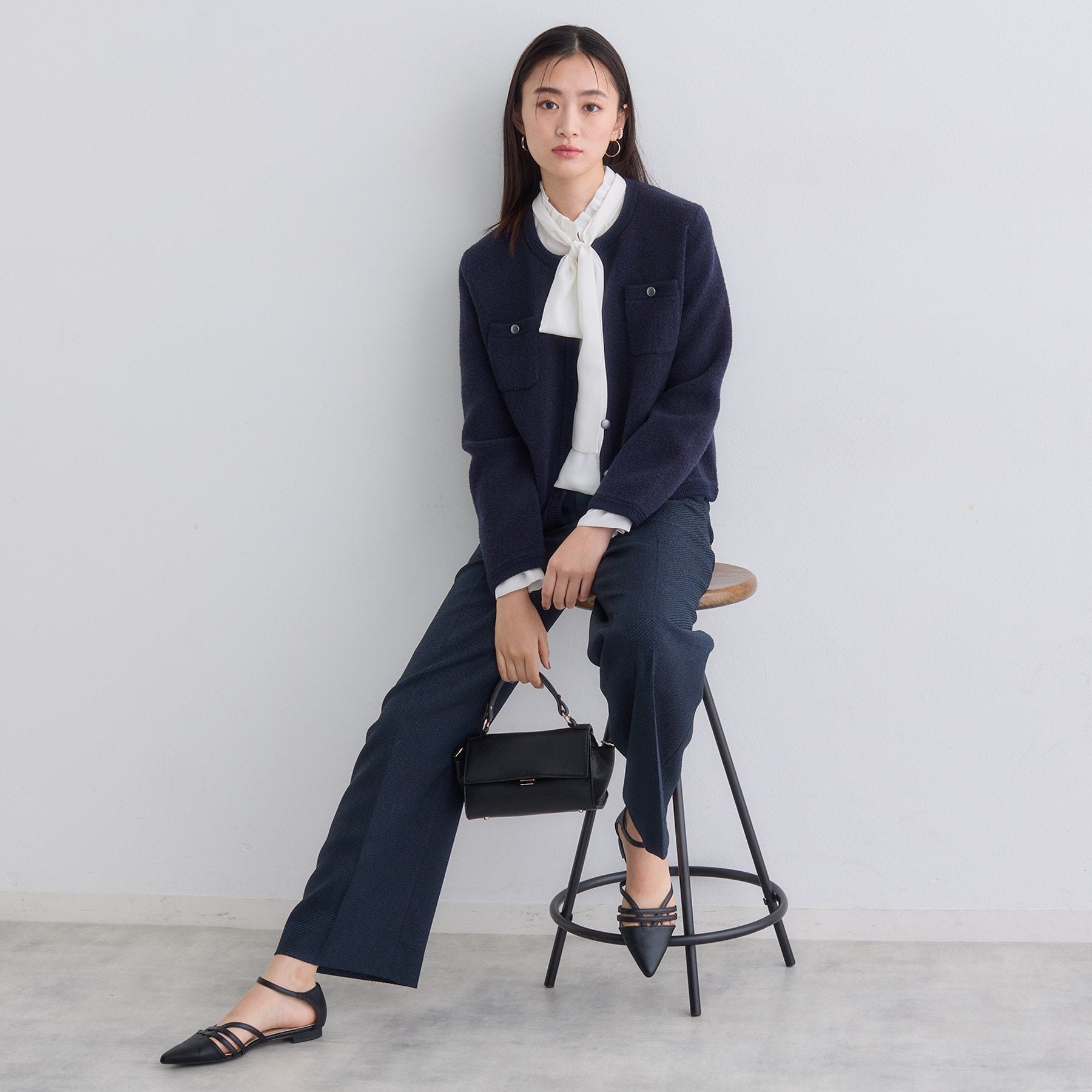 インディヴィ INDIVI 【ミニブークレ素材】ニットジャケット （ライトグレー(511)） ライトグレー(511)